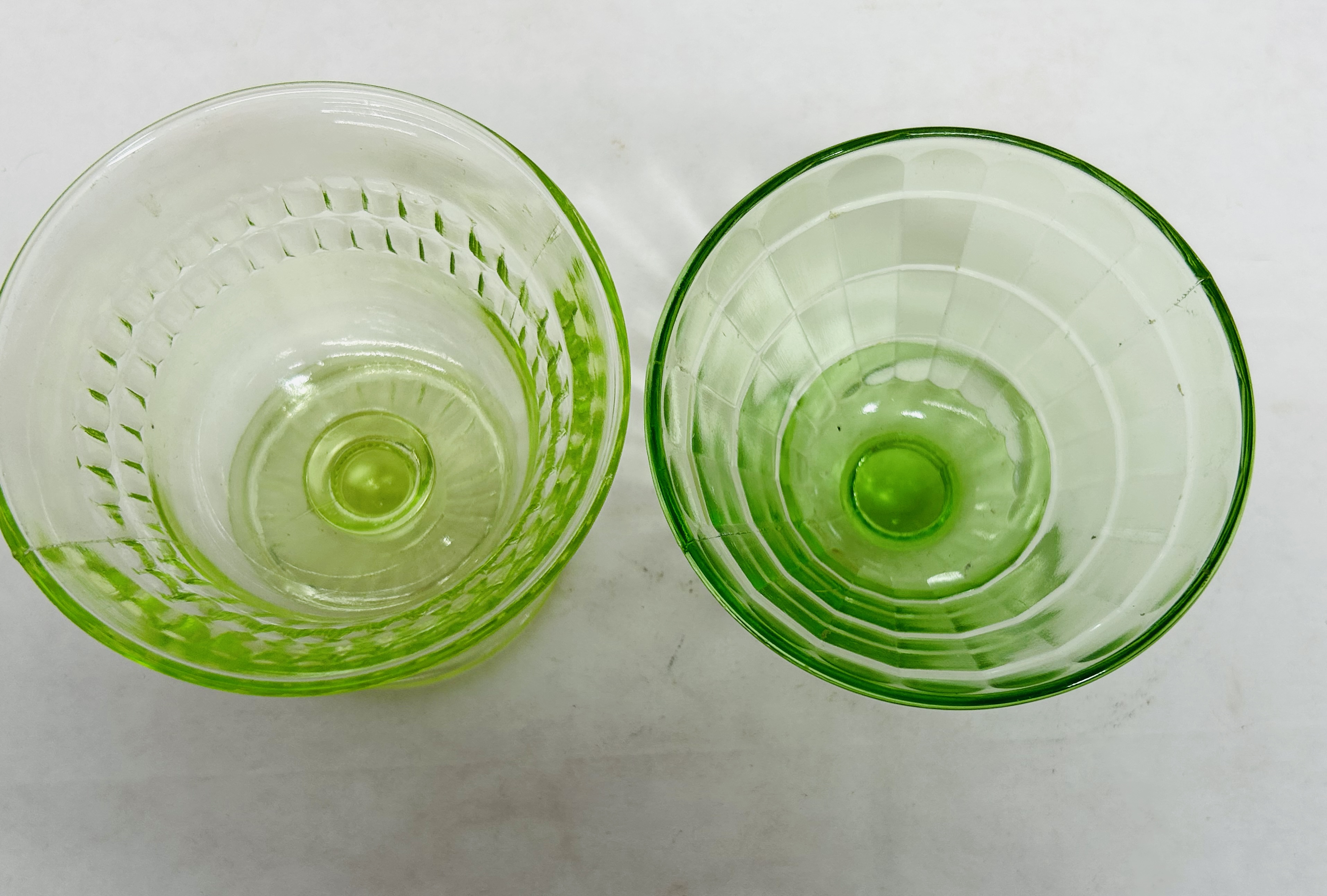 TWO AMERICAN GREEN URANIUM SHERBETS, 1930S