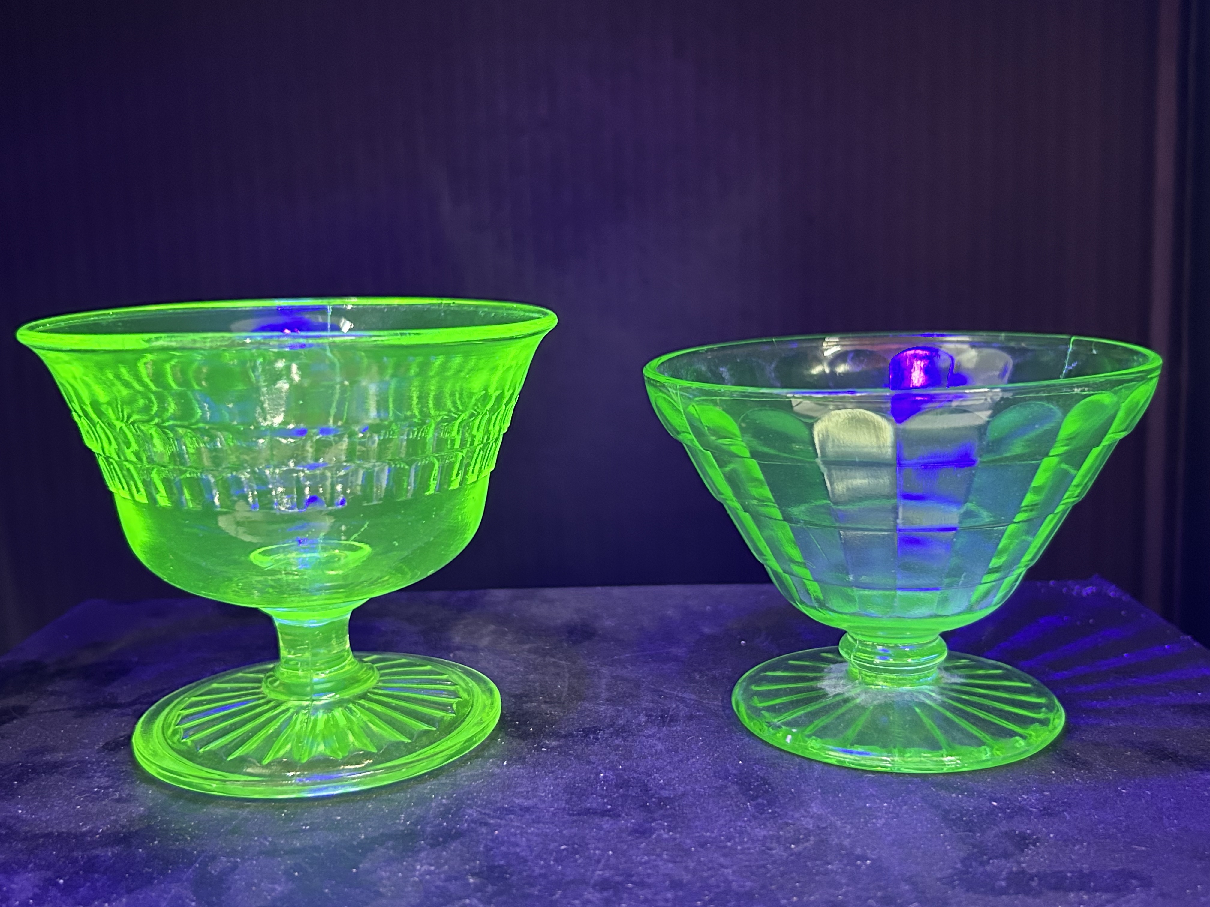 TWO AMERICAN GREEN URANIUM SHERBETS, 1930S