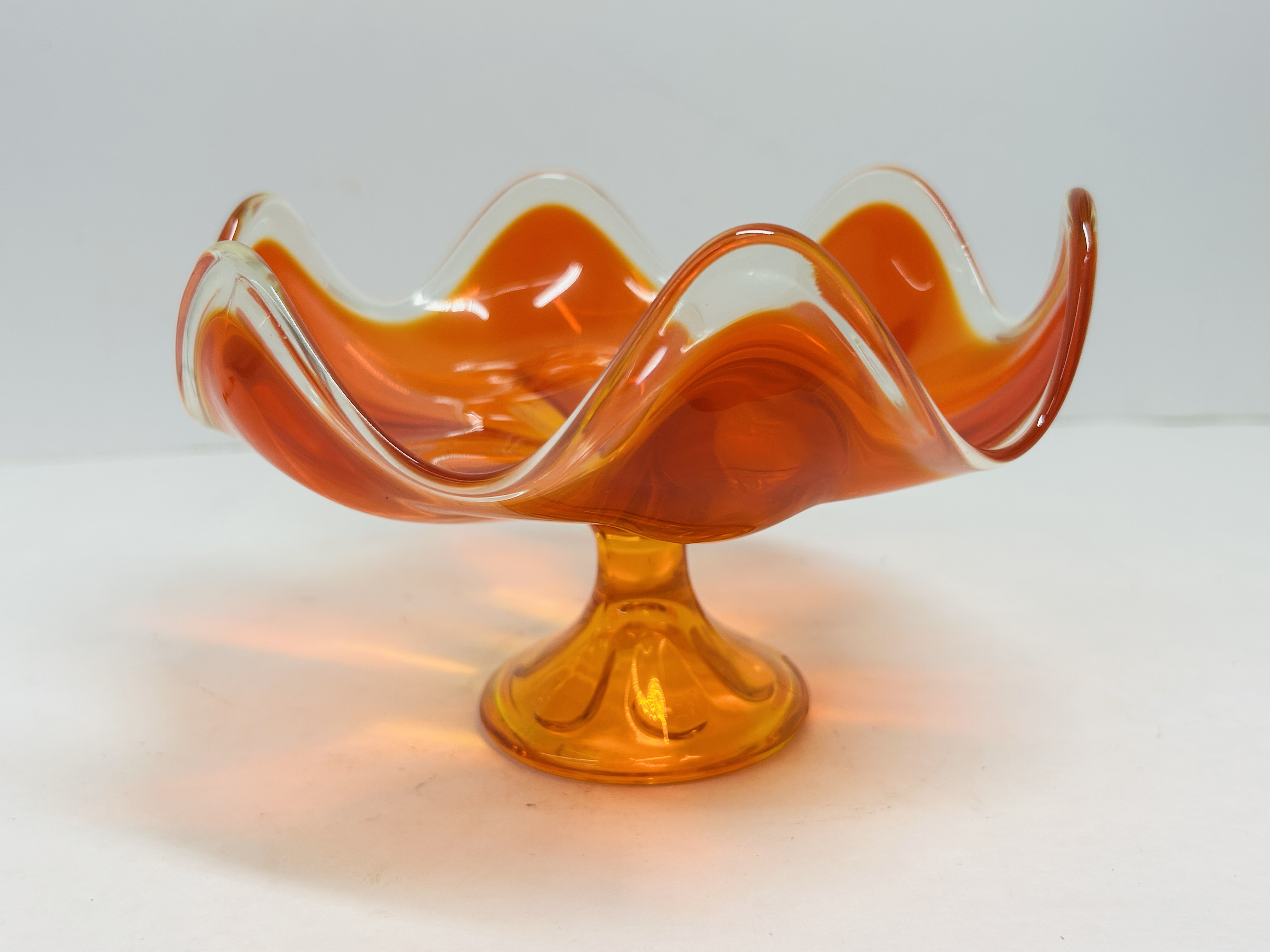ATTRIBUTED VIKING, PERSIMMON GLASS COMPOTE, 1960S