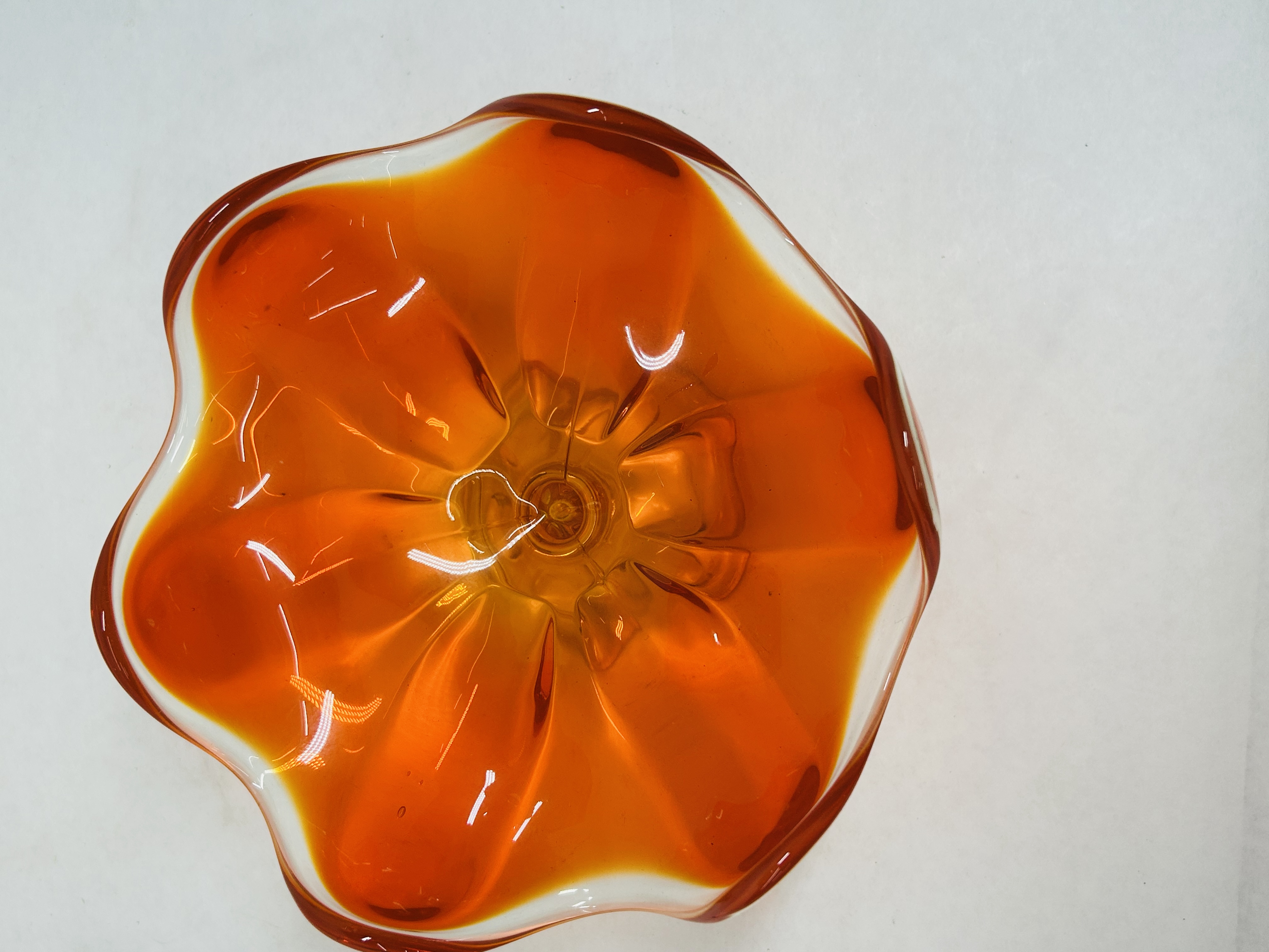 ATTRIBUTED VIKING, PERSIMMON GLASS COMPOTE, 1960S