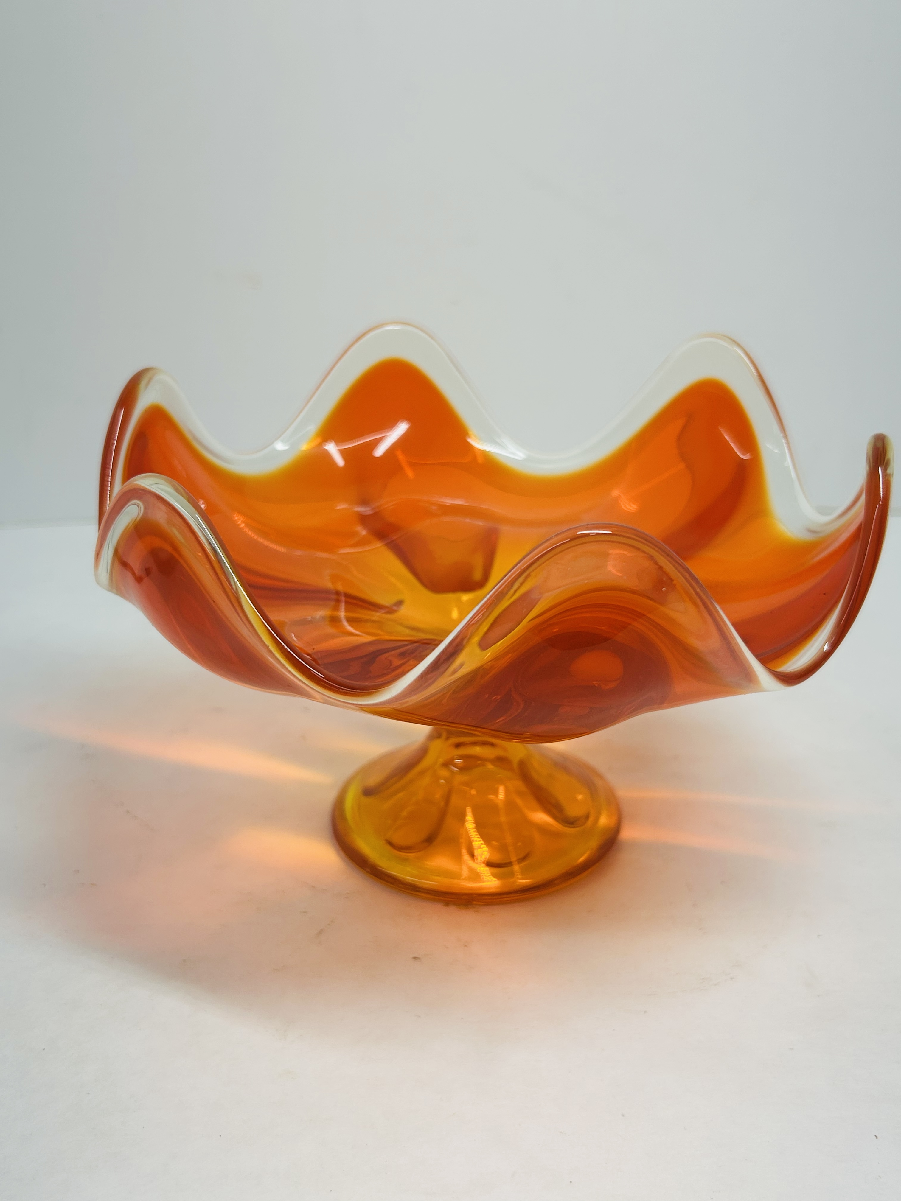 ATTRIBUTED VIKING, PERSIMMON GLASS COMPOTE, 1960S