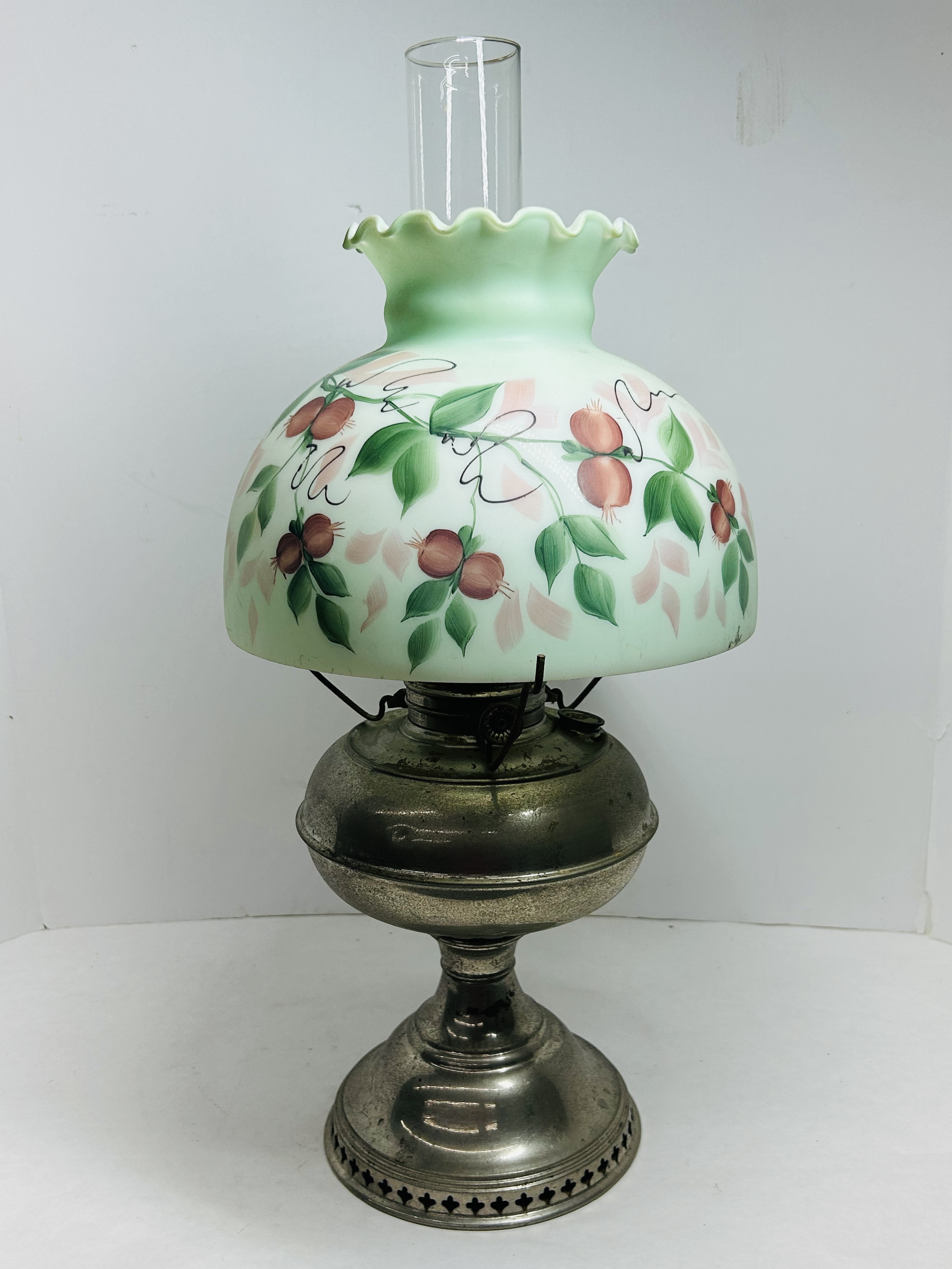 RAYO HAND-PAINTED NICKEL LAMP CIRCA 1900