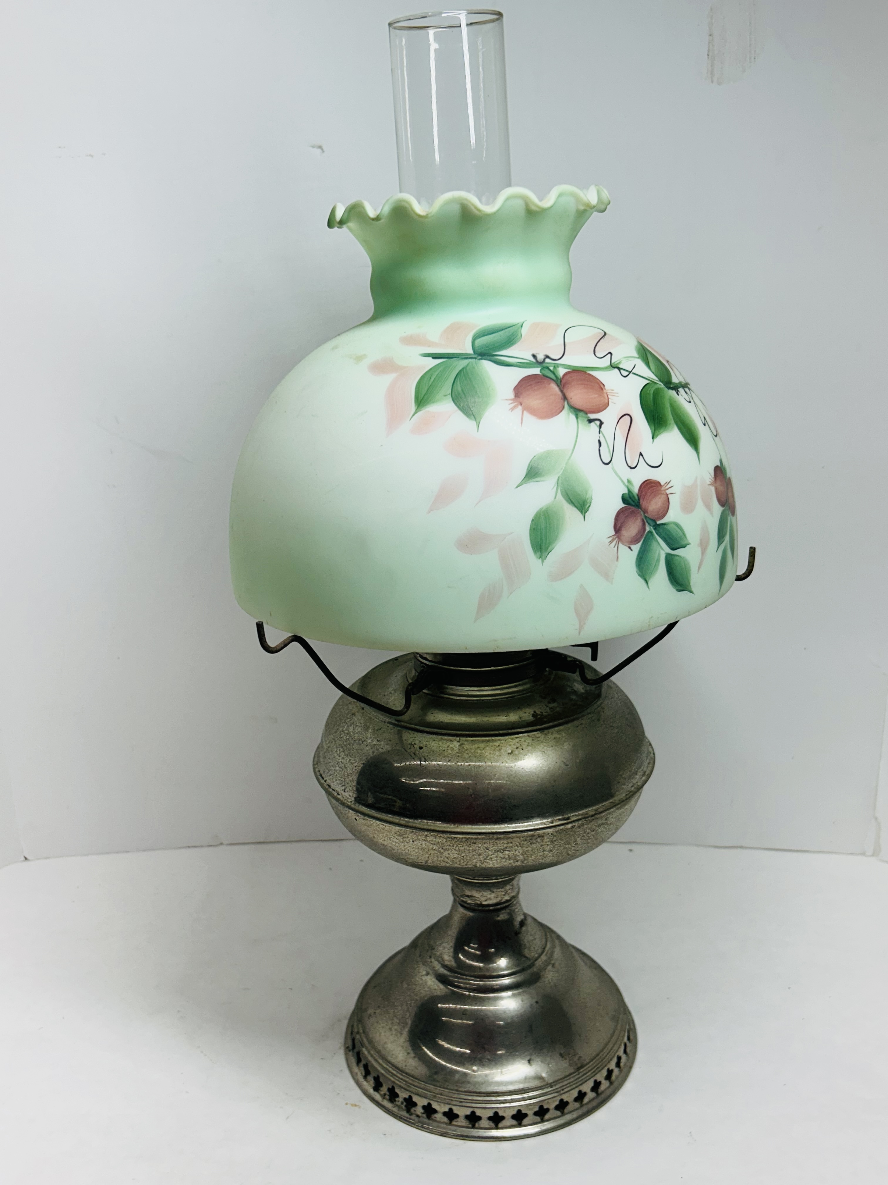 RAYO HAND-PAINTED NICKEL LAMP CIRCA 1900