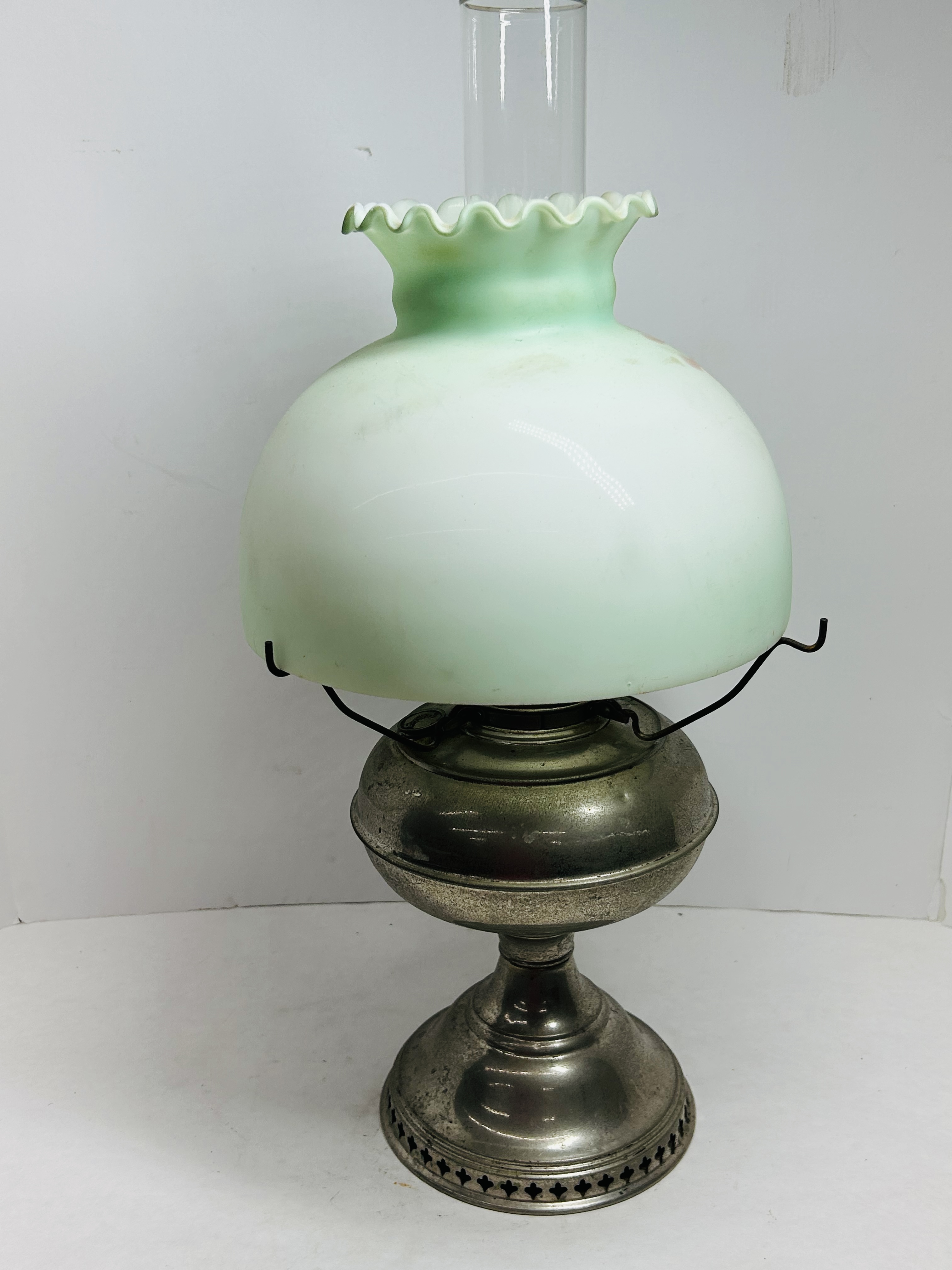 RAYO HAND-PAINTED NICKEL LAMP CIRCA 1900