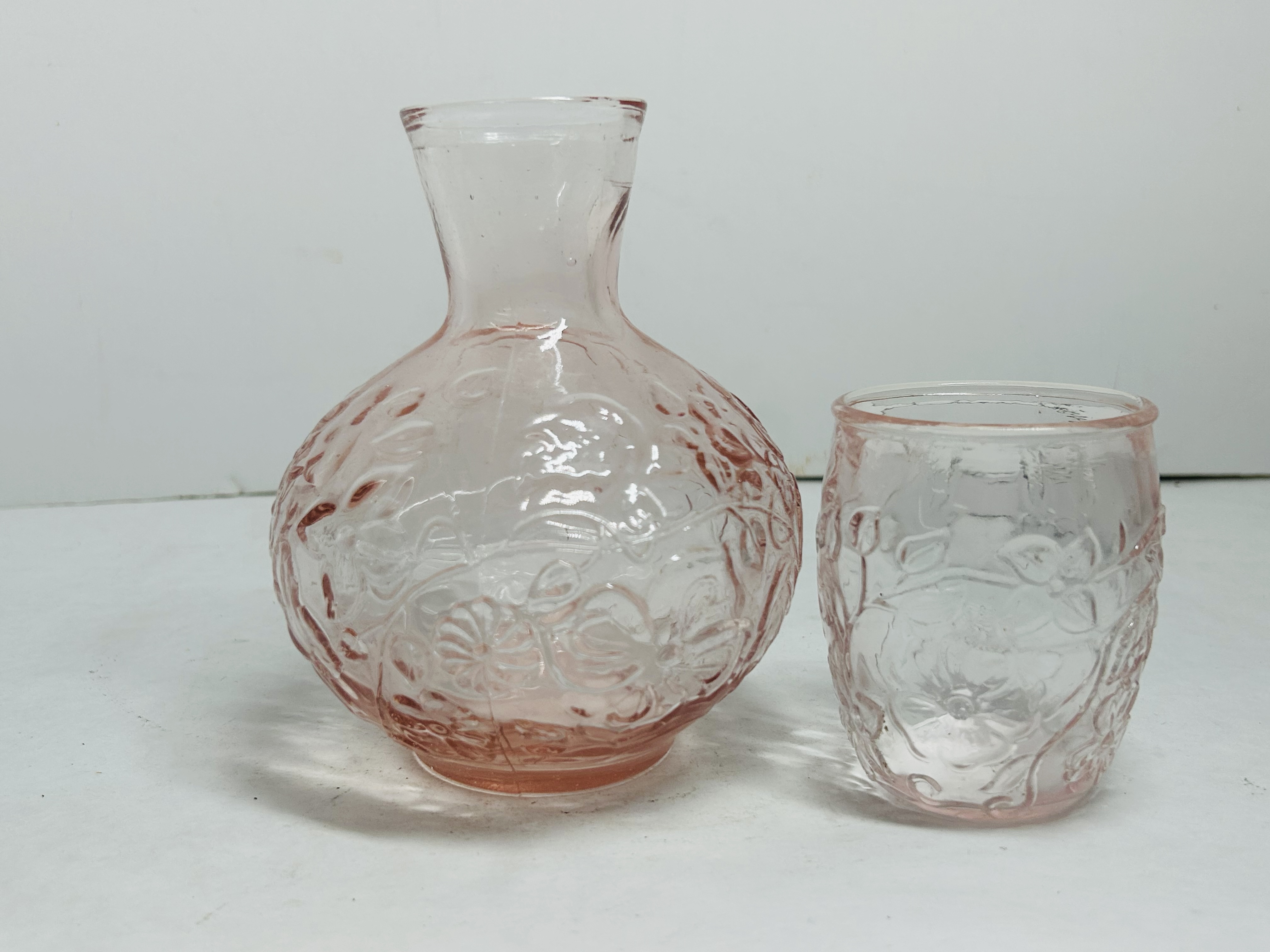 PINK DEPRESSION GLASS WATER SET, 1930S
