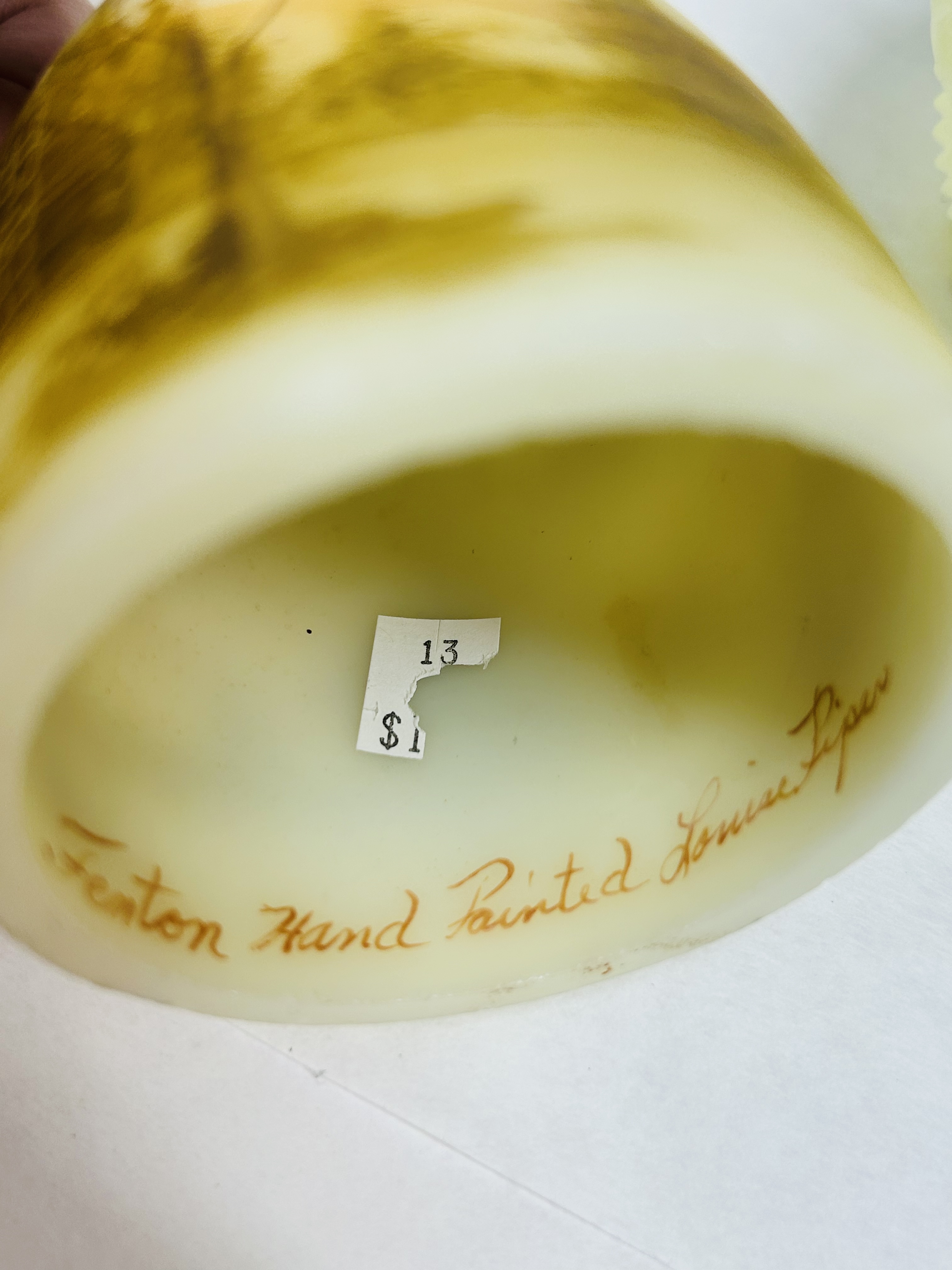 FENTON SATIN CUSTARD FAIRY LAMP, C. 1975 L PIPER
