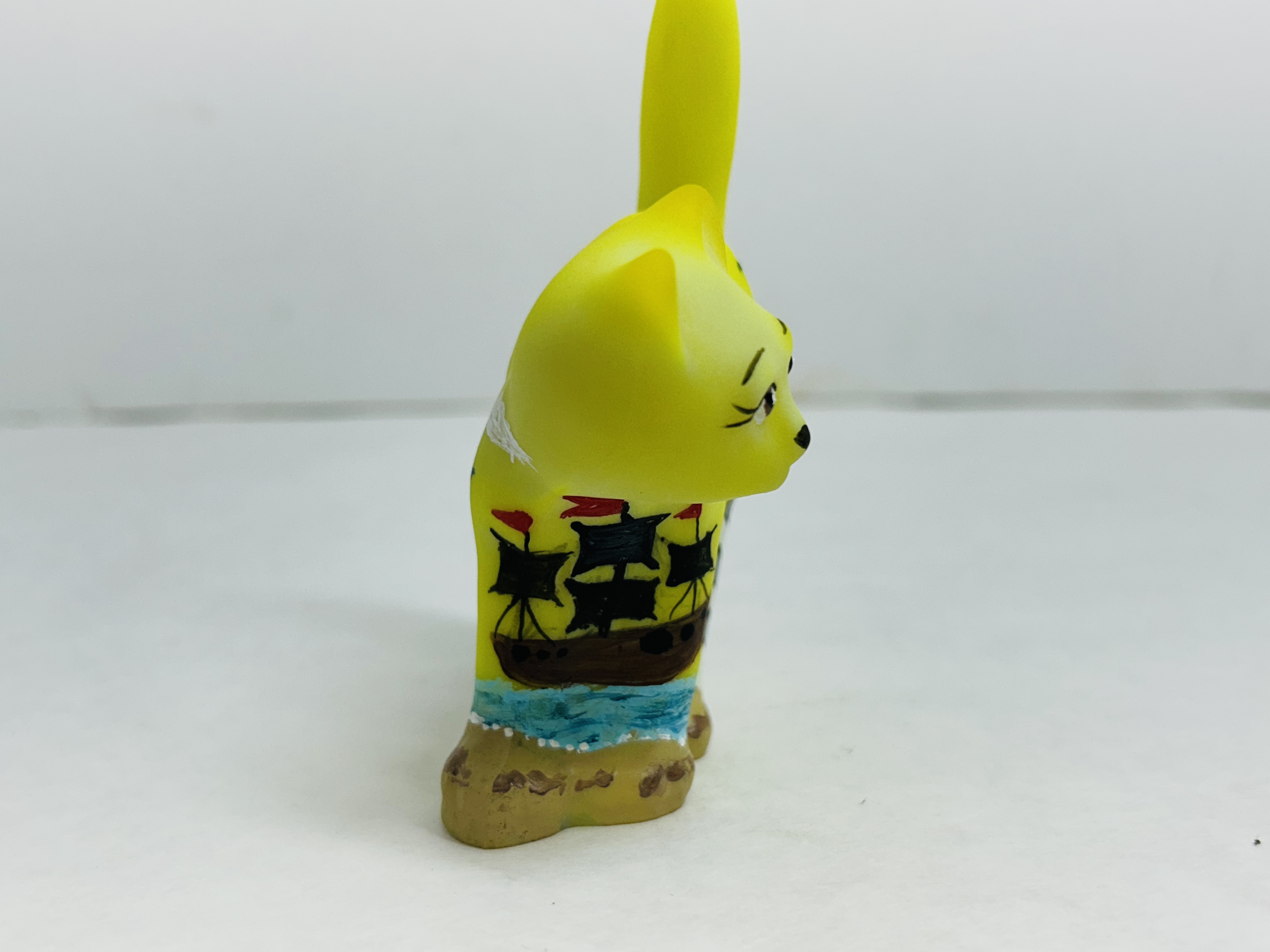 FENTON PAINTED SATIN GLASS CAT, 2000S