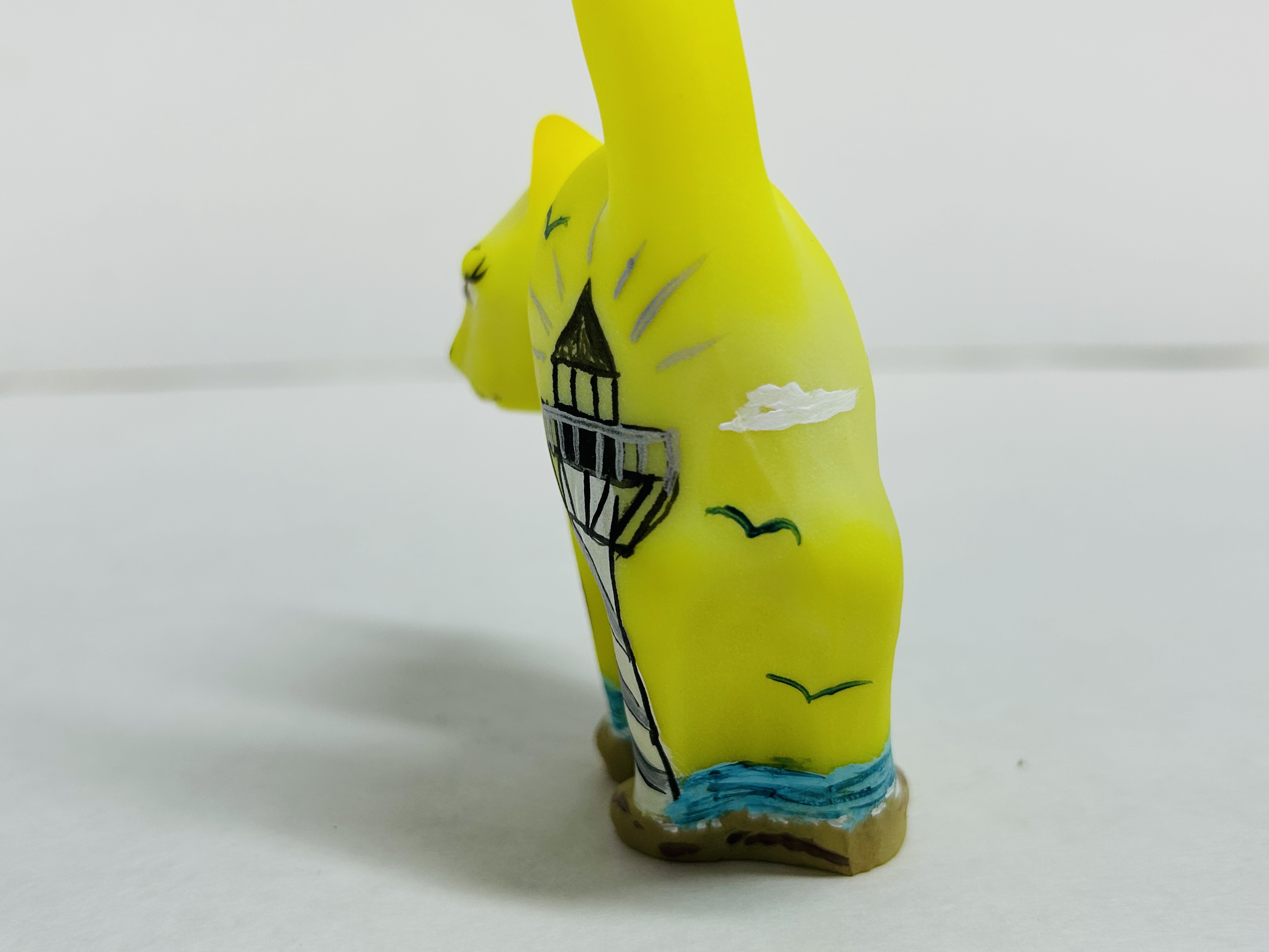 FENTON PAINTED SATIN GLASS CAT, 2000S