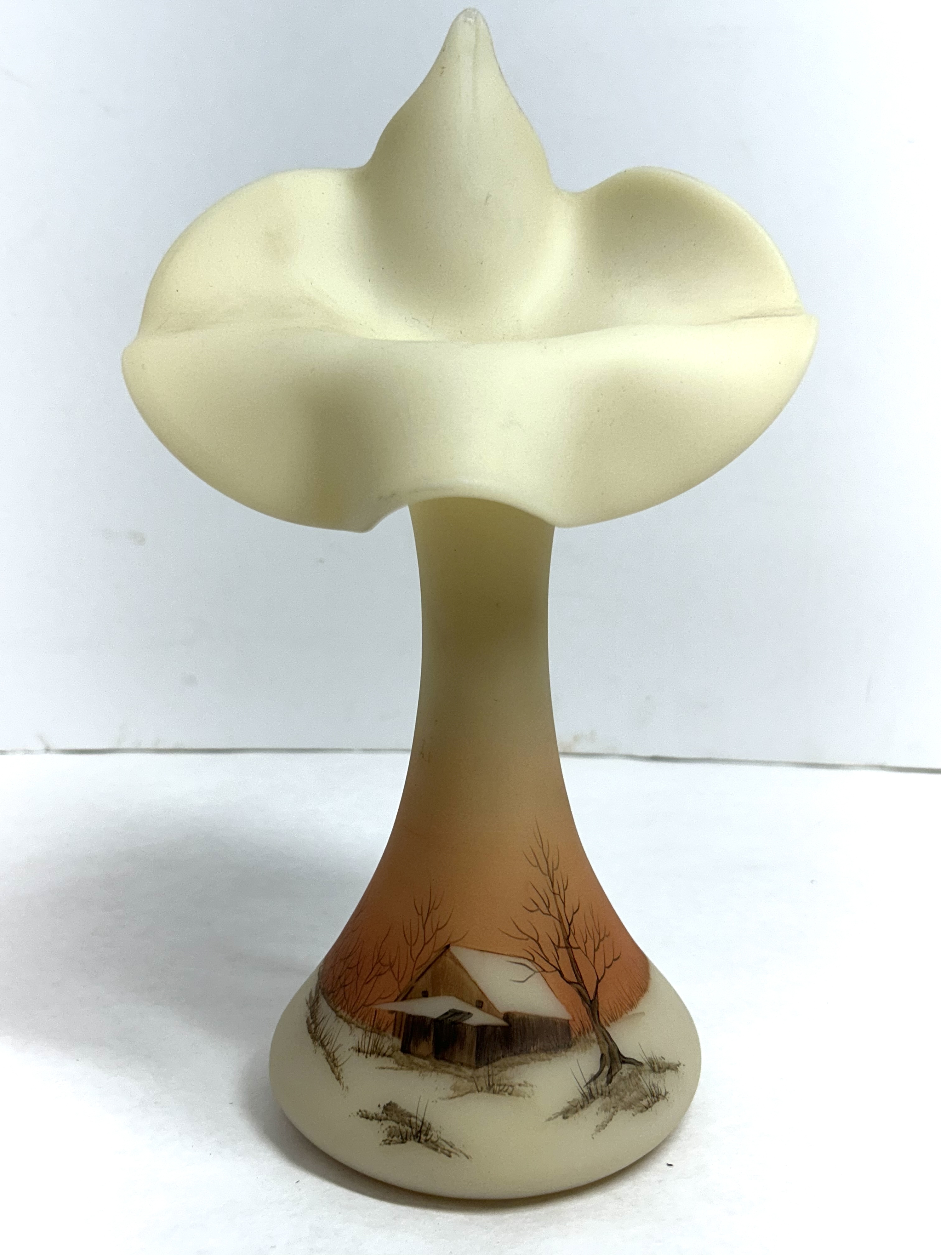 FENTON BURMESE SCENIC JIP VASE