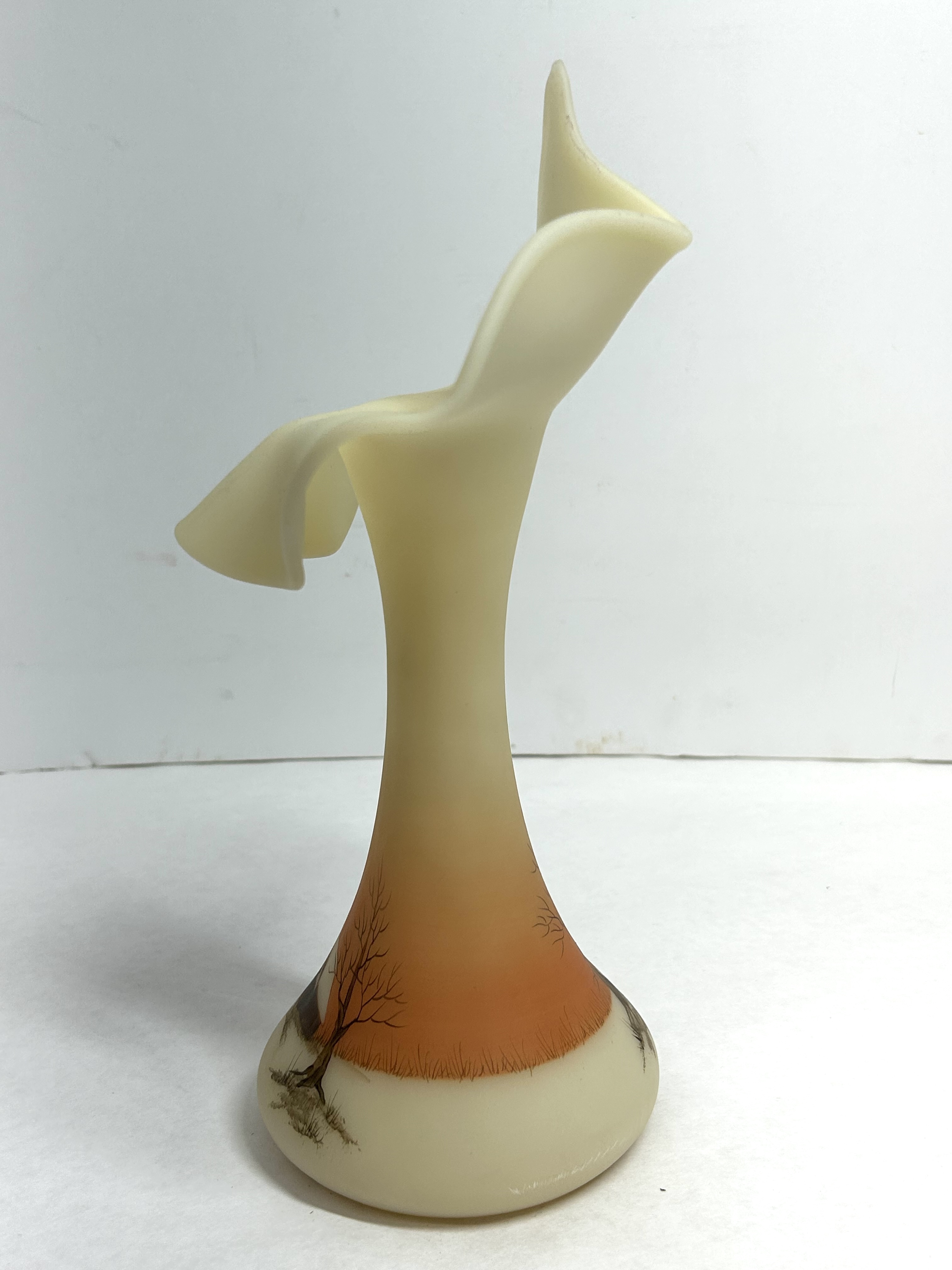 FENTON BURMESE SCENIC JIP VASE