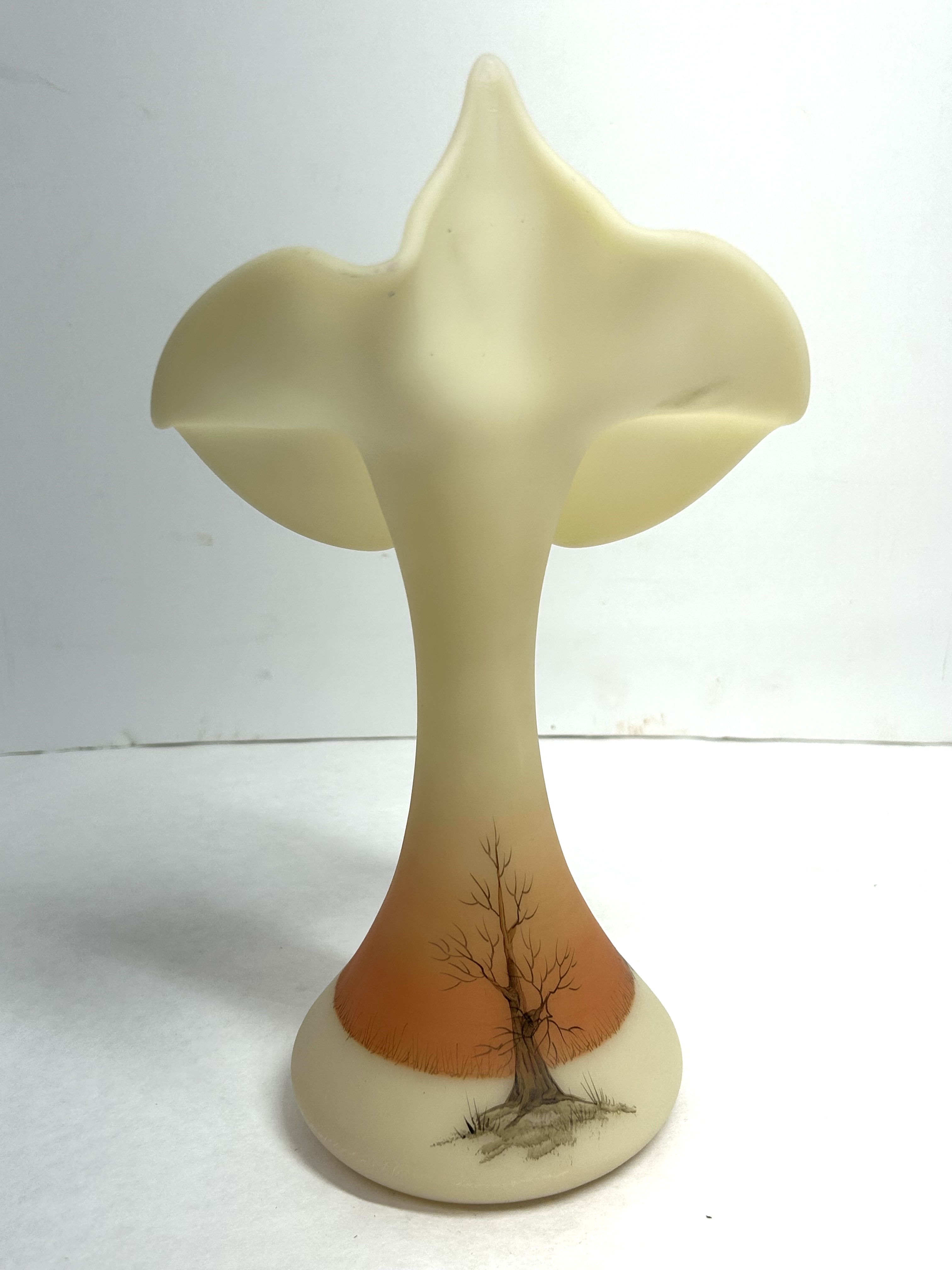 FENTON BURMESE SCENIC JIP VASE