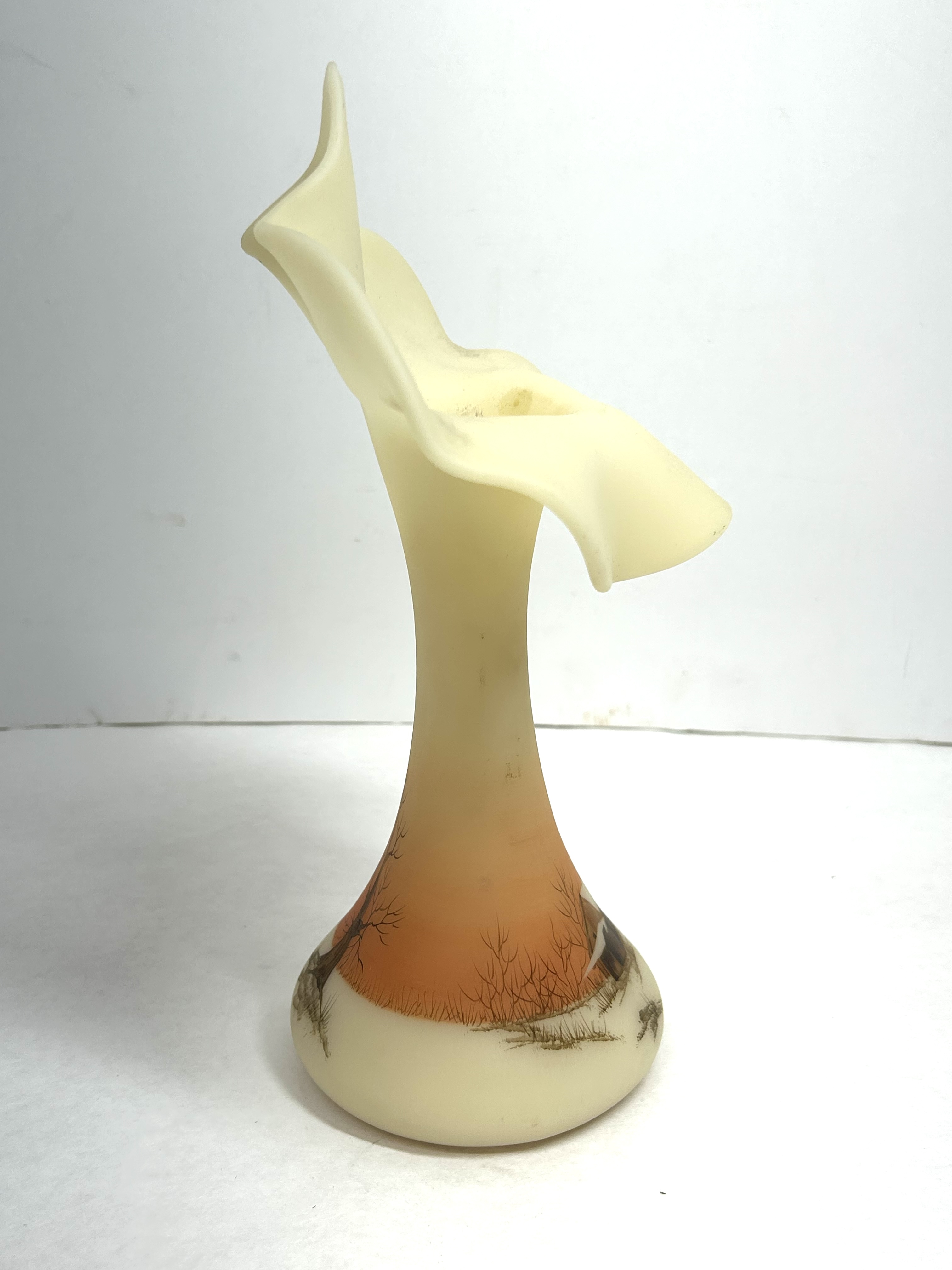 FENTON BURMESE SCENIC JIP VASE