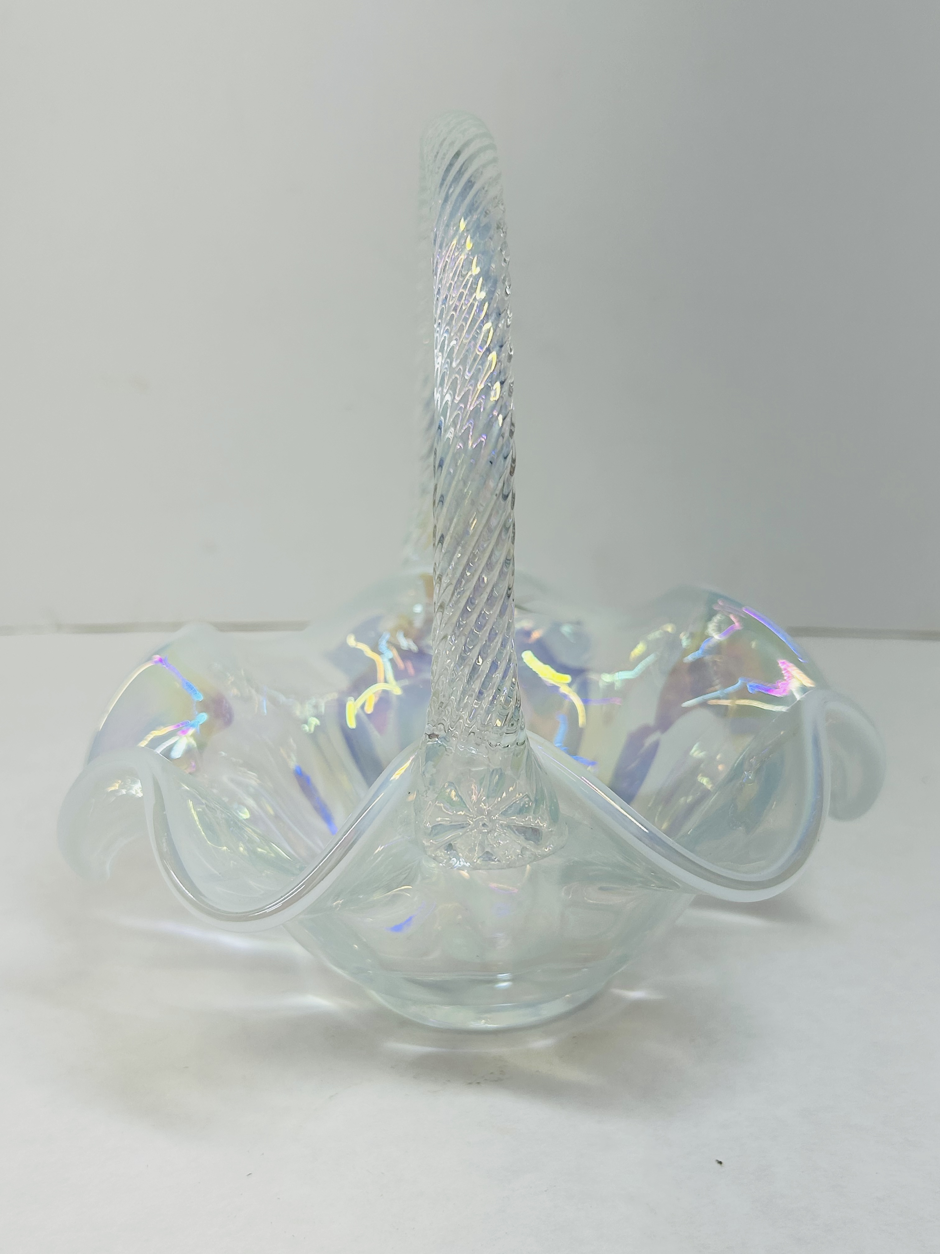 FENTON IRIDESCENT OPALESCENT GLASS BASKET