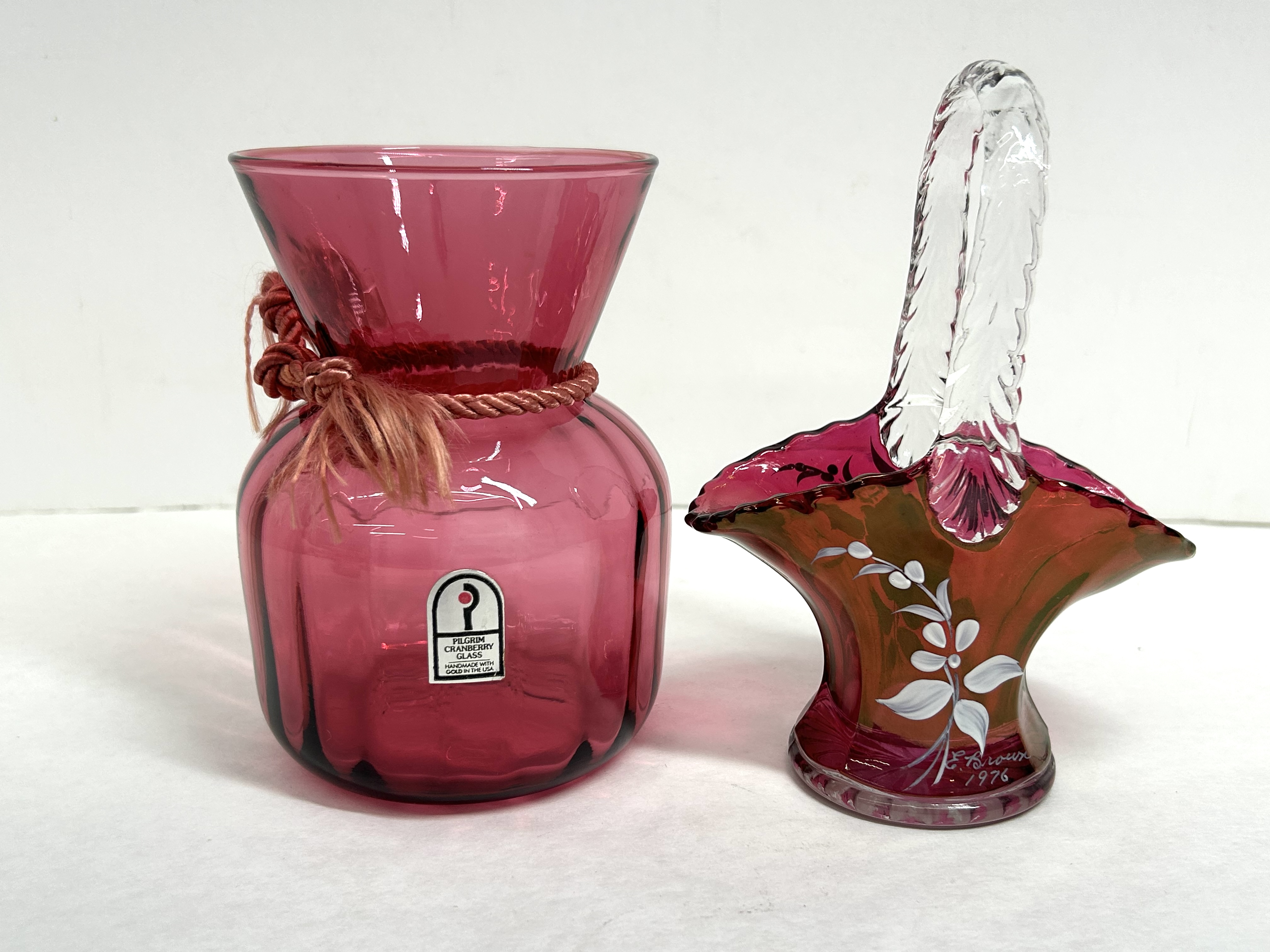 PILGRIM AND SIGNED CRANBERRY GLASS, 1976