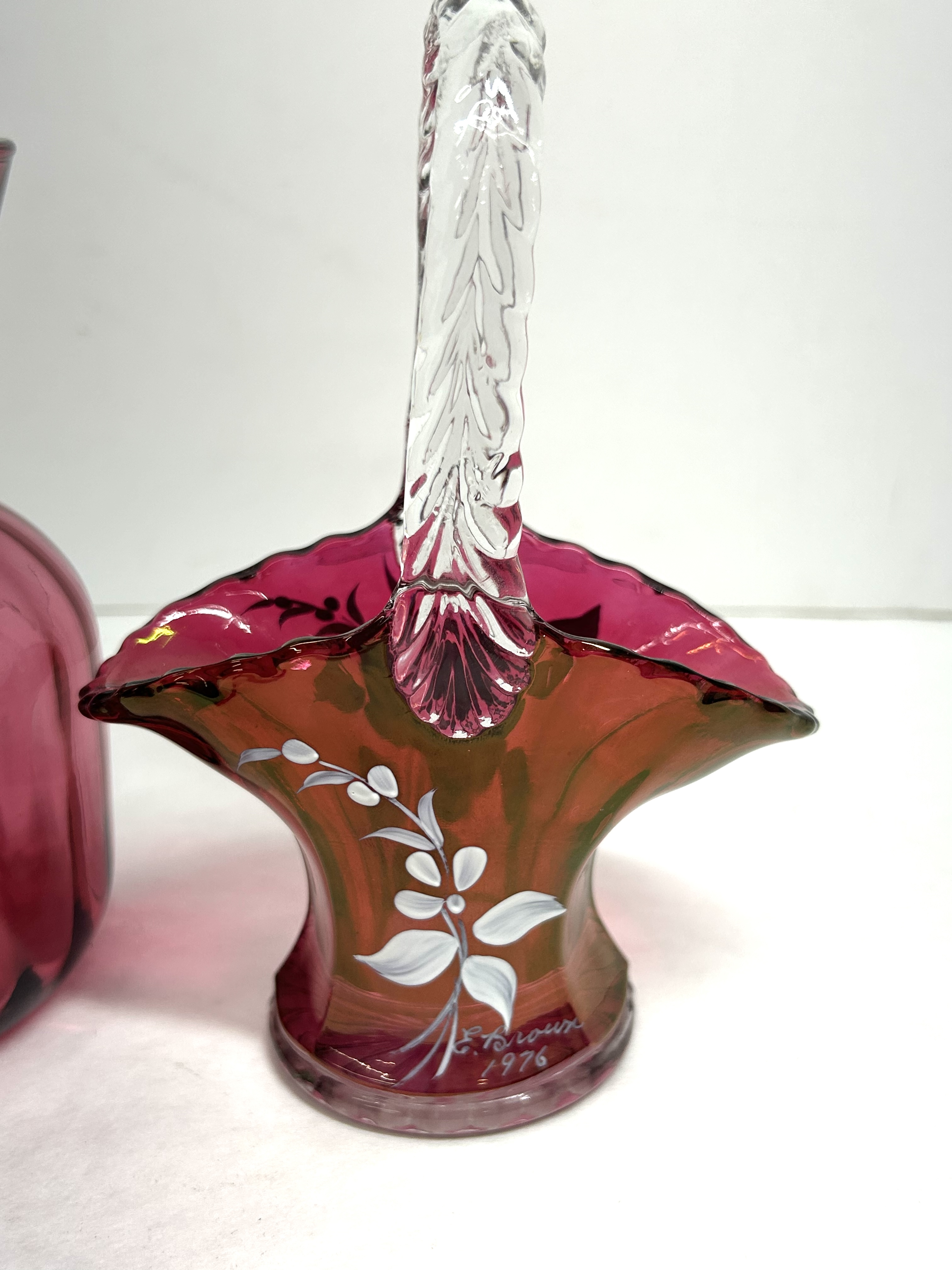 PILGRIM AND SIGNED CRANBERRY GLASS, 1976