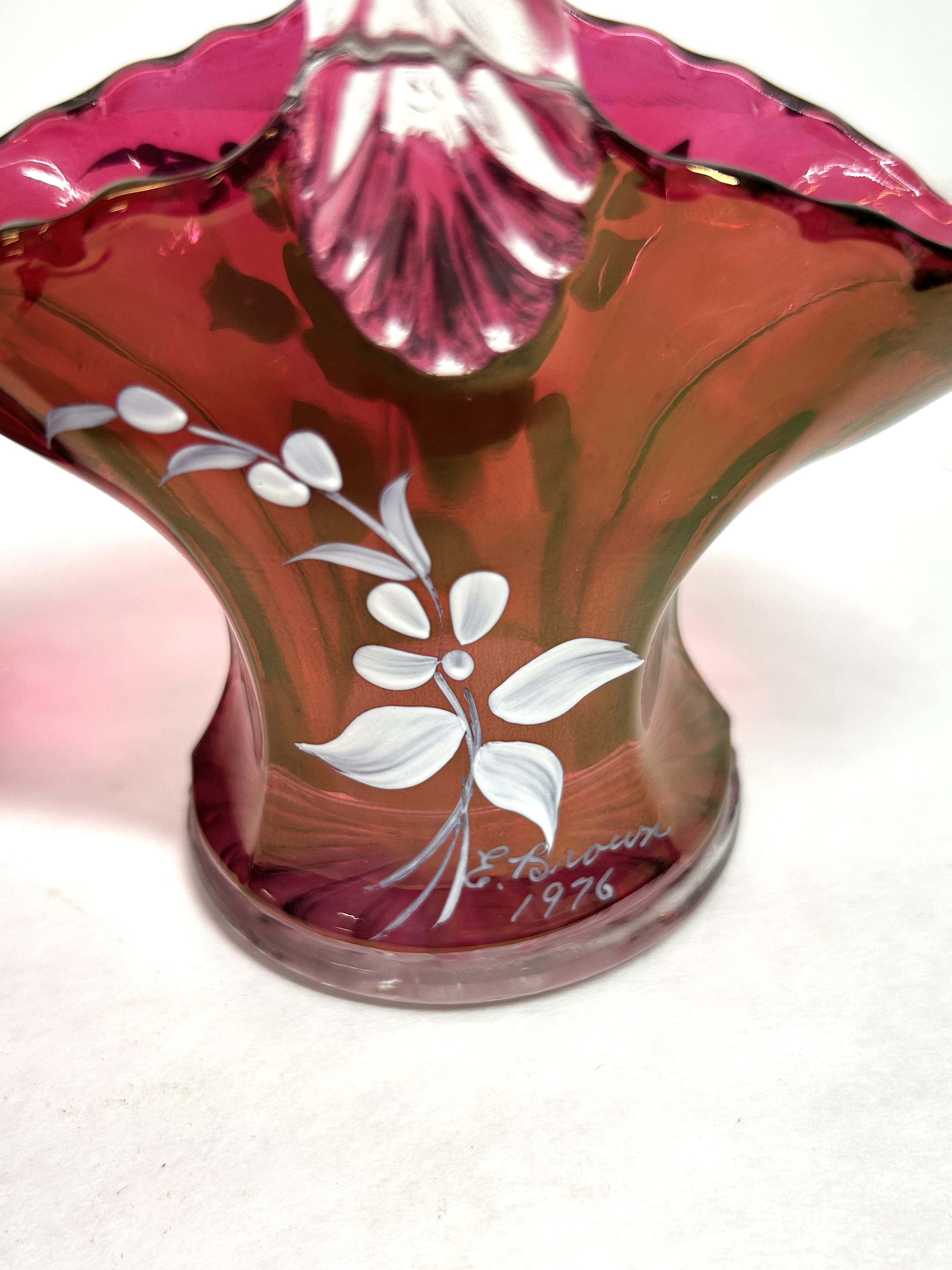 PILGRIM AND SIGNED CRANBERRY GLASS, 1976