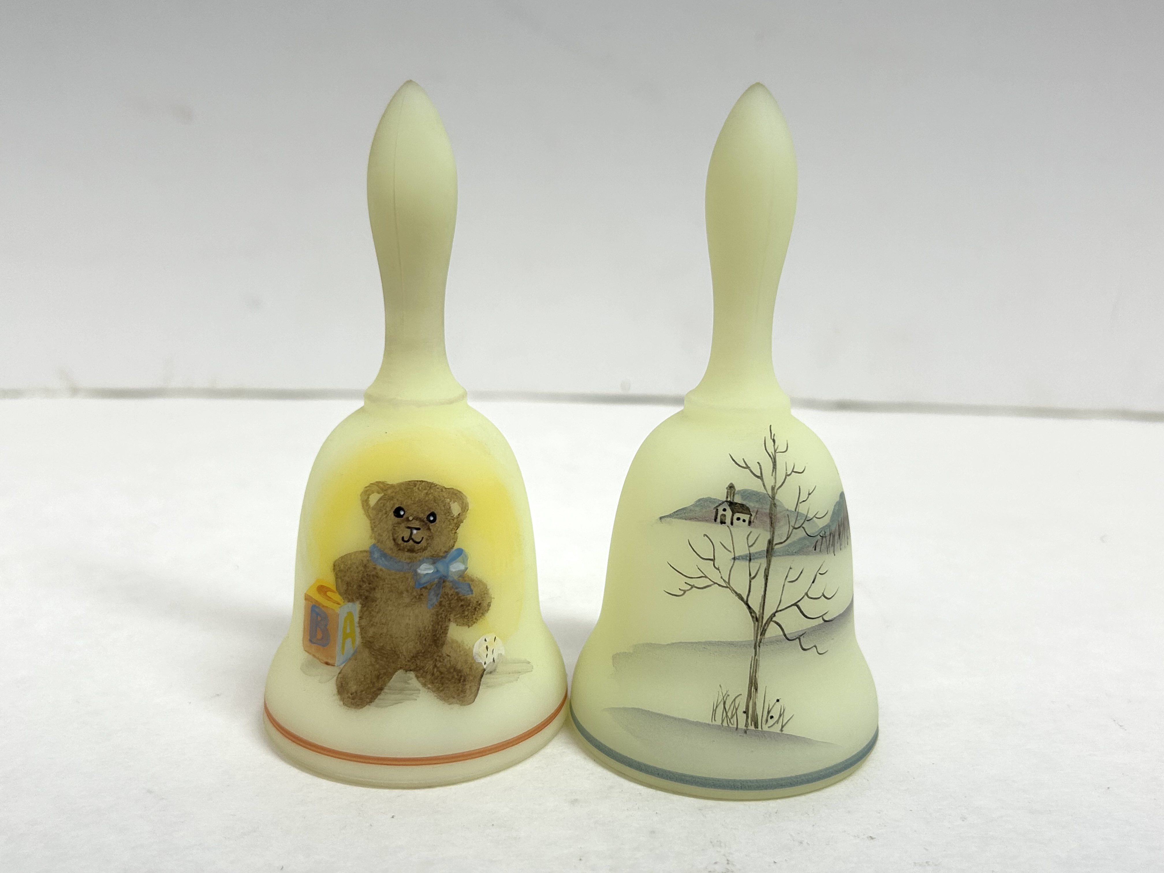 FENTON CUSTARD GLASS BELL PAIR, 1980s