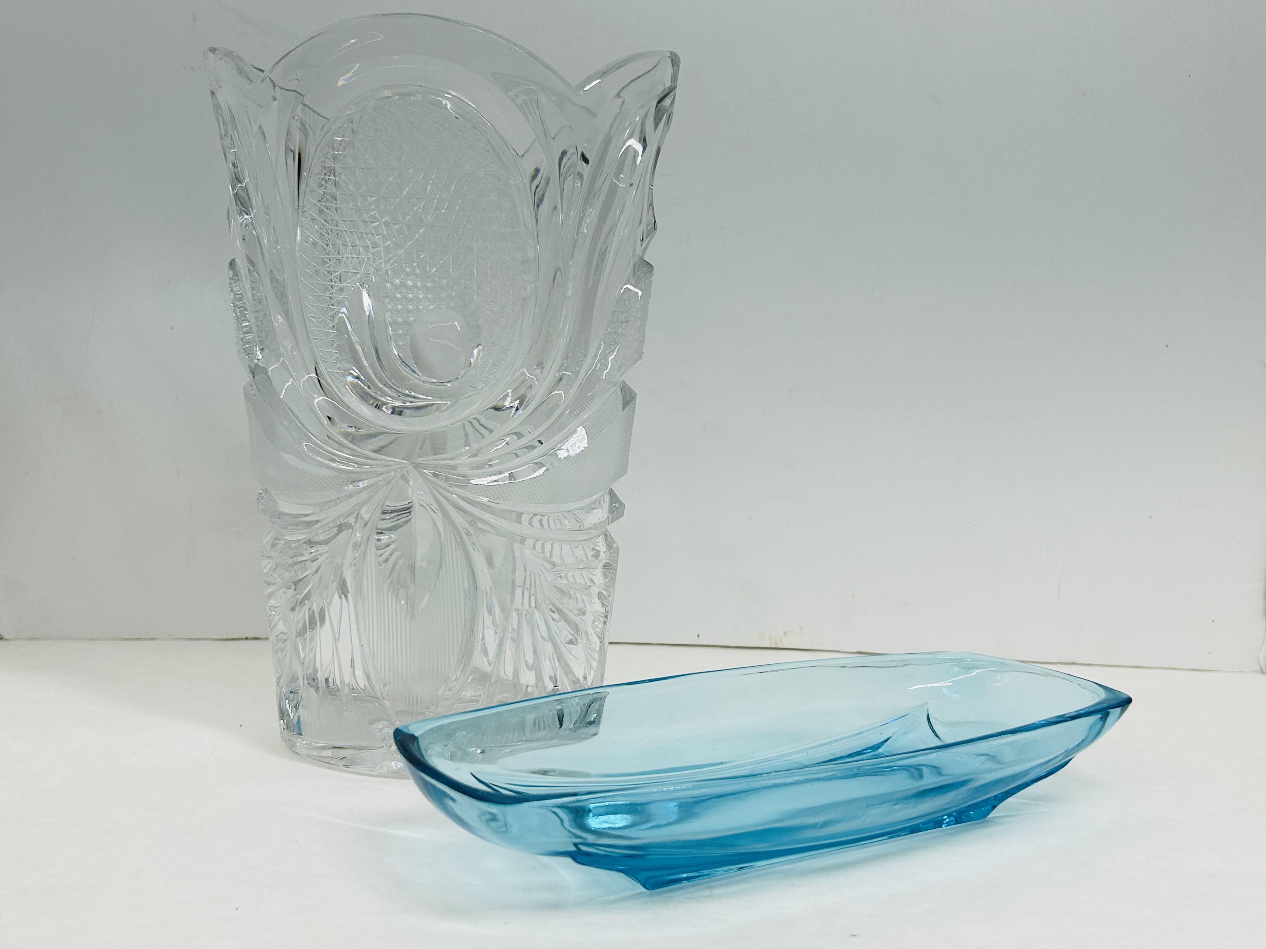TWO CUT CRYSTAL AND GLASS VESSELS
