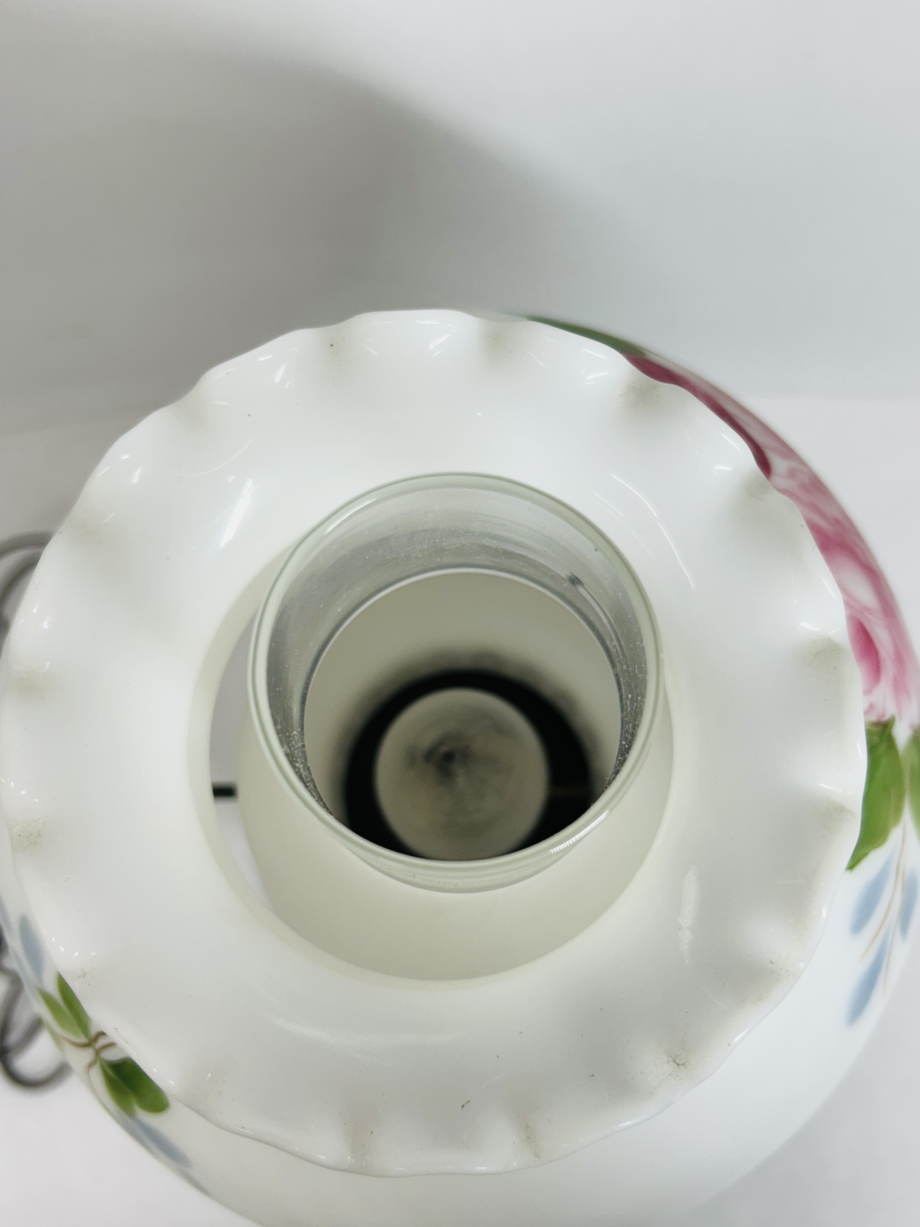 VINTAGE PAINTED MILK GLASS HURRICANE LAMP