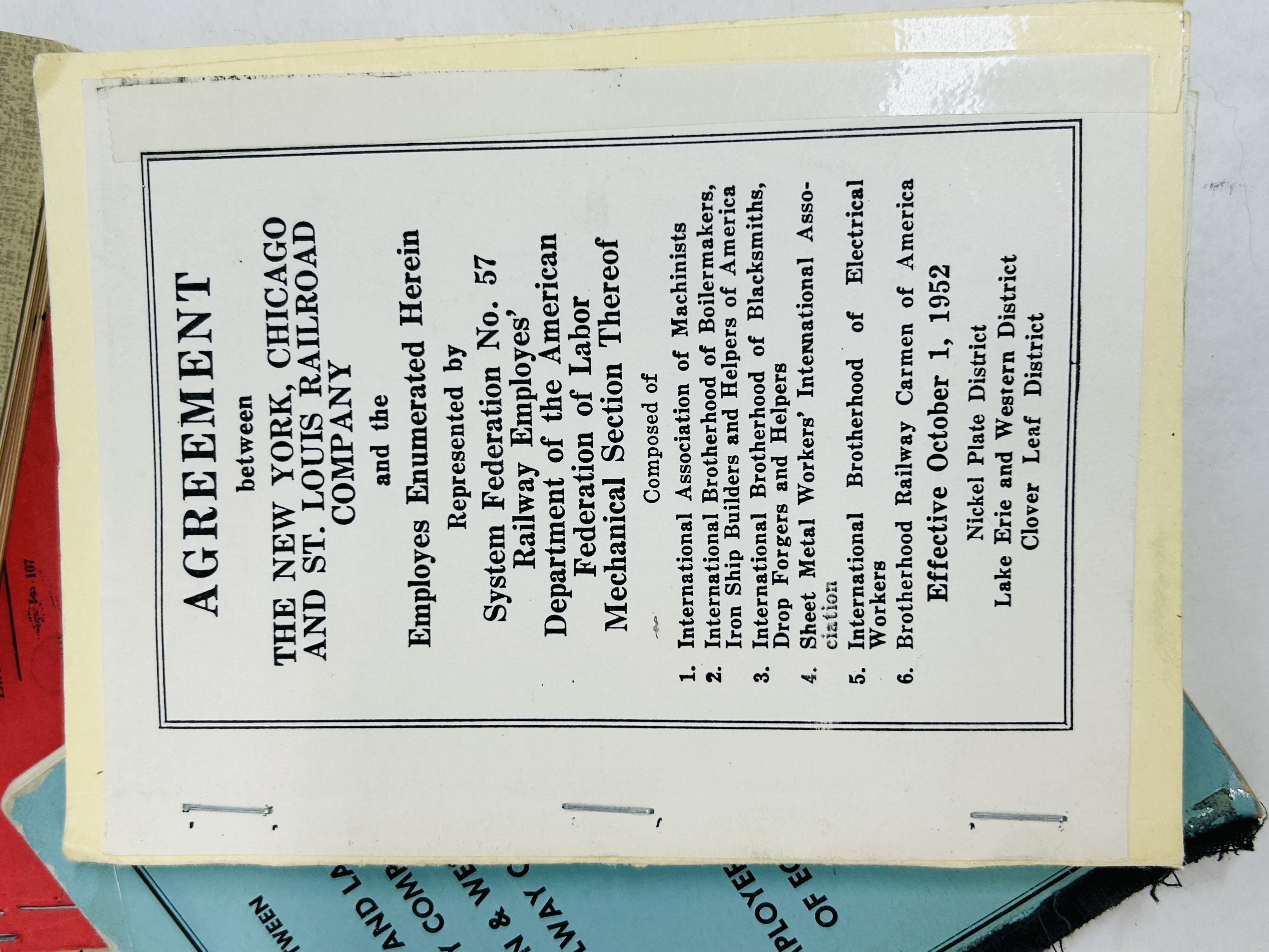 VARIOUS RAILROADS, UNION AGREEMENT PAMPHLETS, 1939-1957