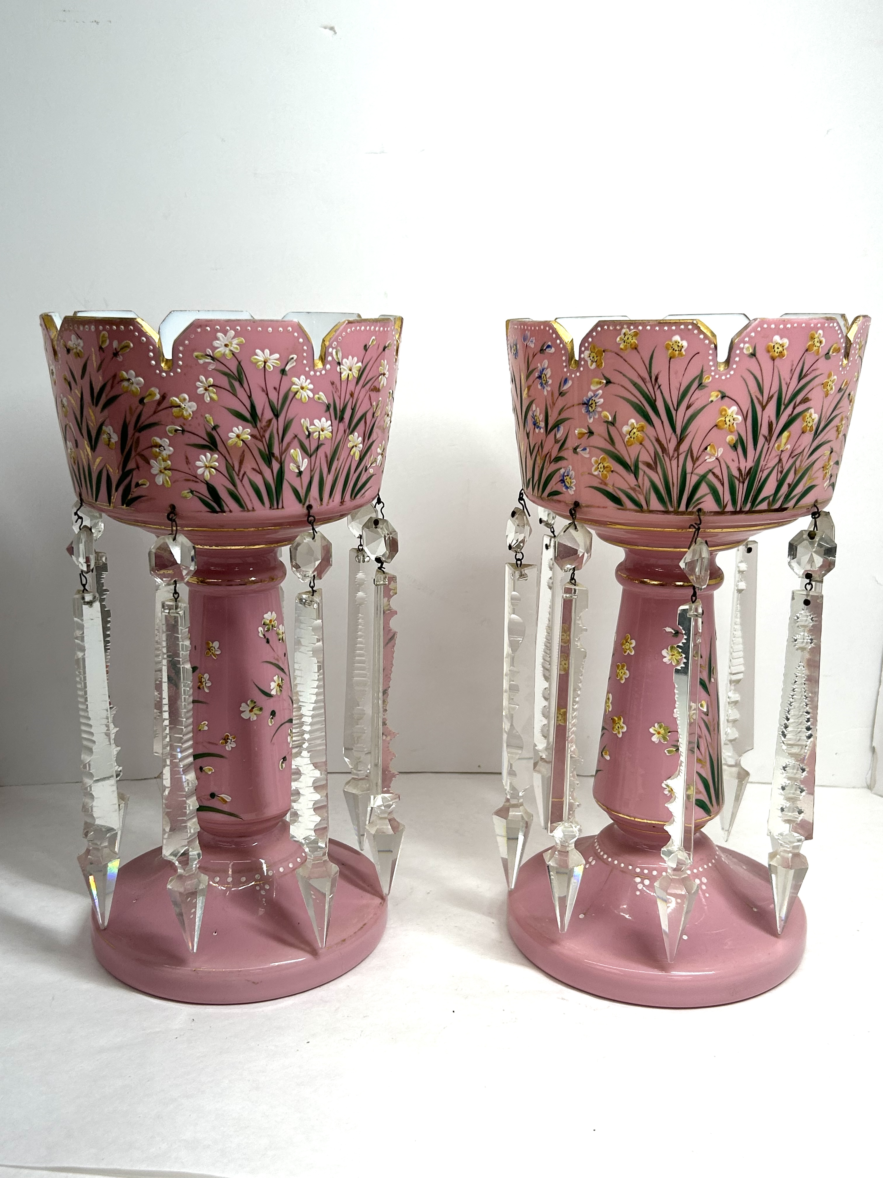 VICTORIAN PINK CASED GLASS LUSTERS