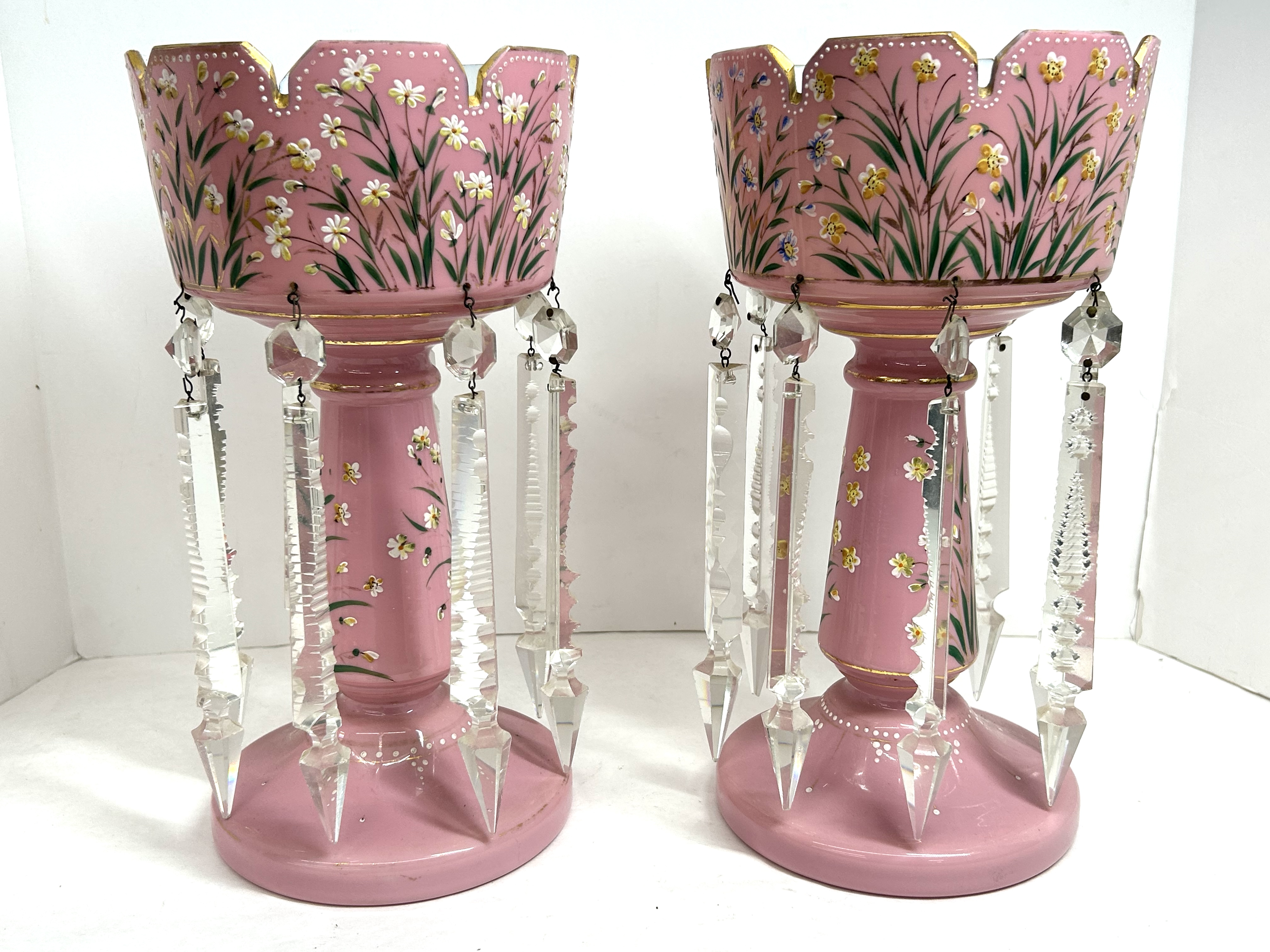VICTORIAN PINK CASED GLASS LUSTERS