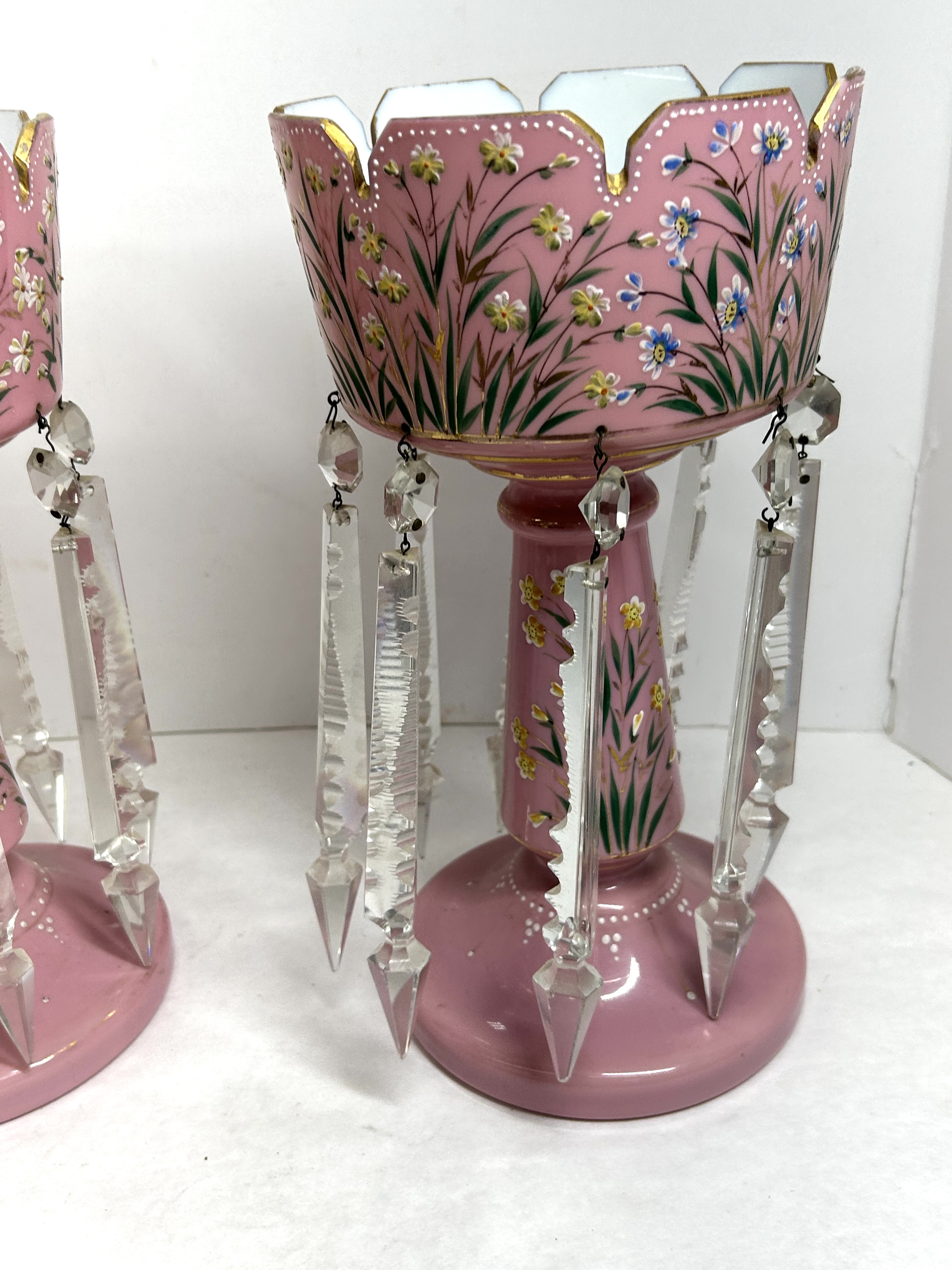 VICTORIAN PINK CASED GLASS LUSTERS