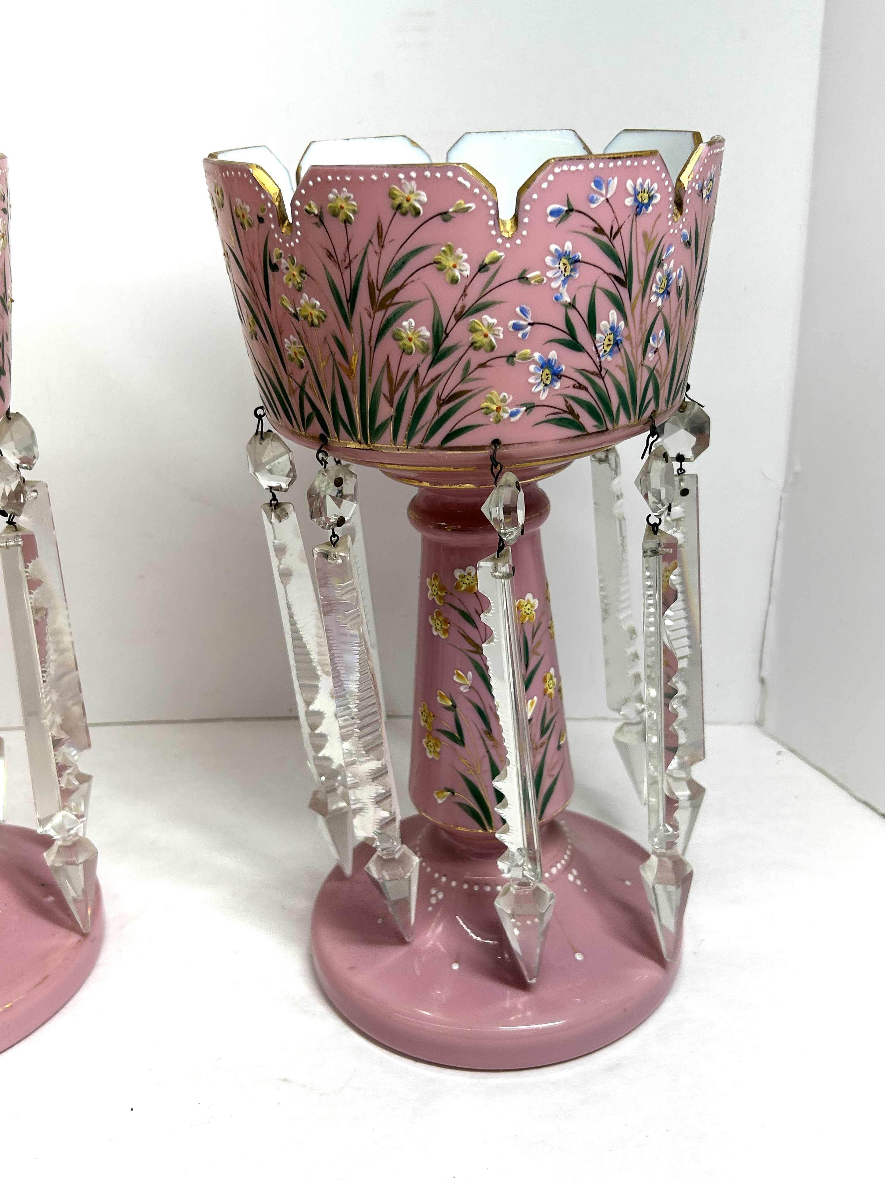 VICTORIAN PINK CASED GLASS LUSTERS