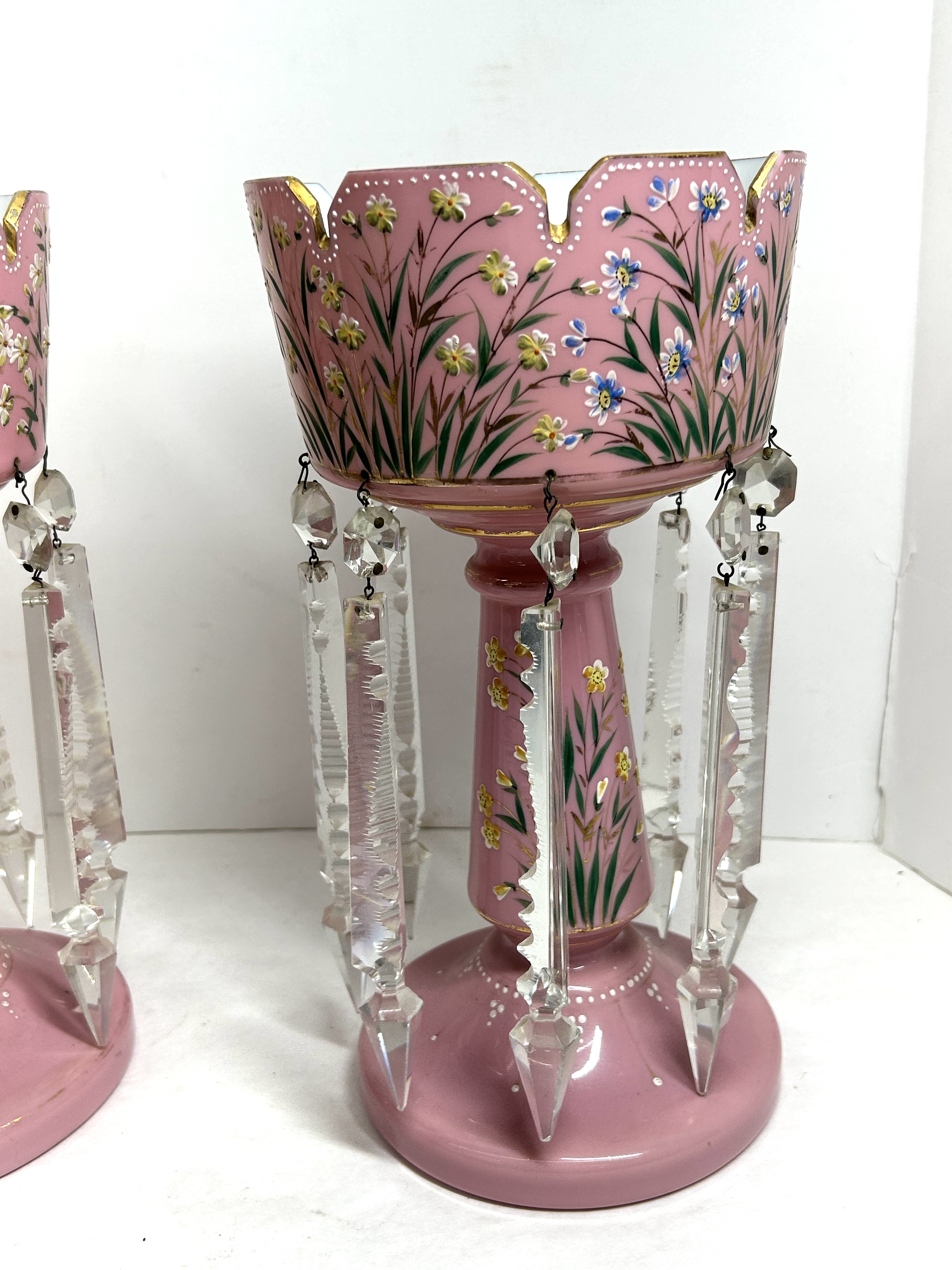 VICTORIAN PINK CASED GLASS LUSTERS