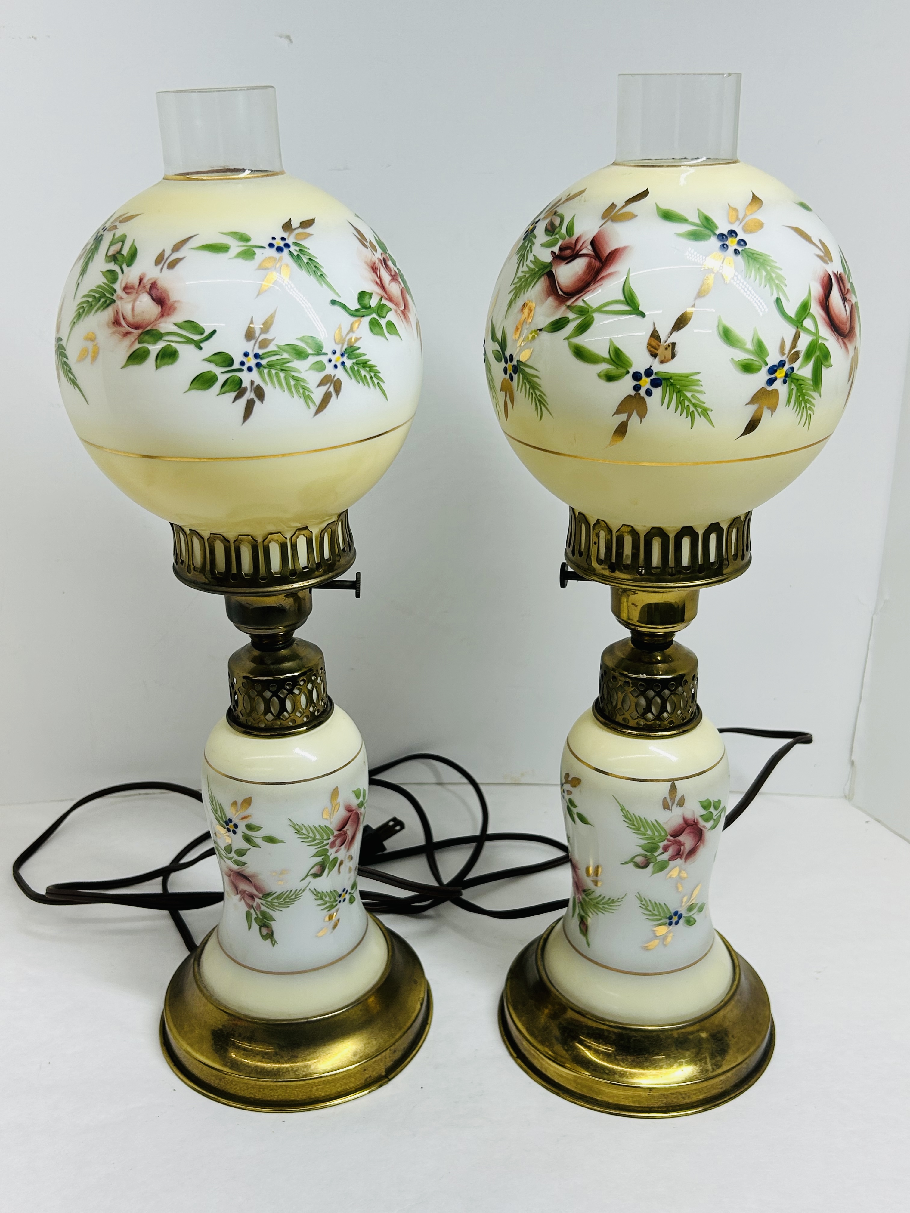 PAIR GWTW STYLE GLASS LAMPS, MID-CENTURY