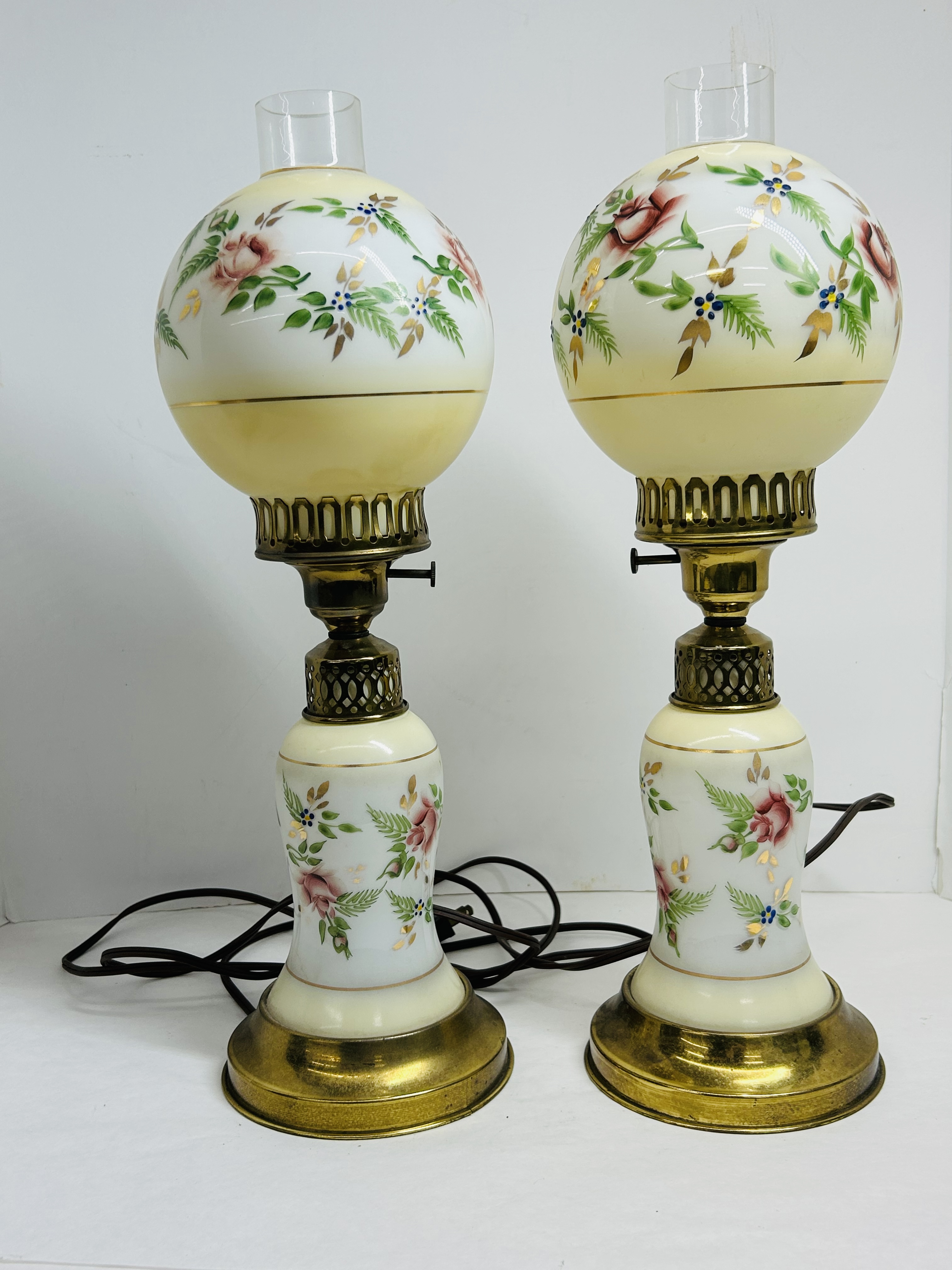 PAIR GWTW STYLE GLASS LAMPS, MID-CENTURY
