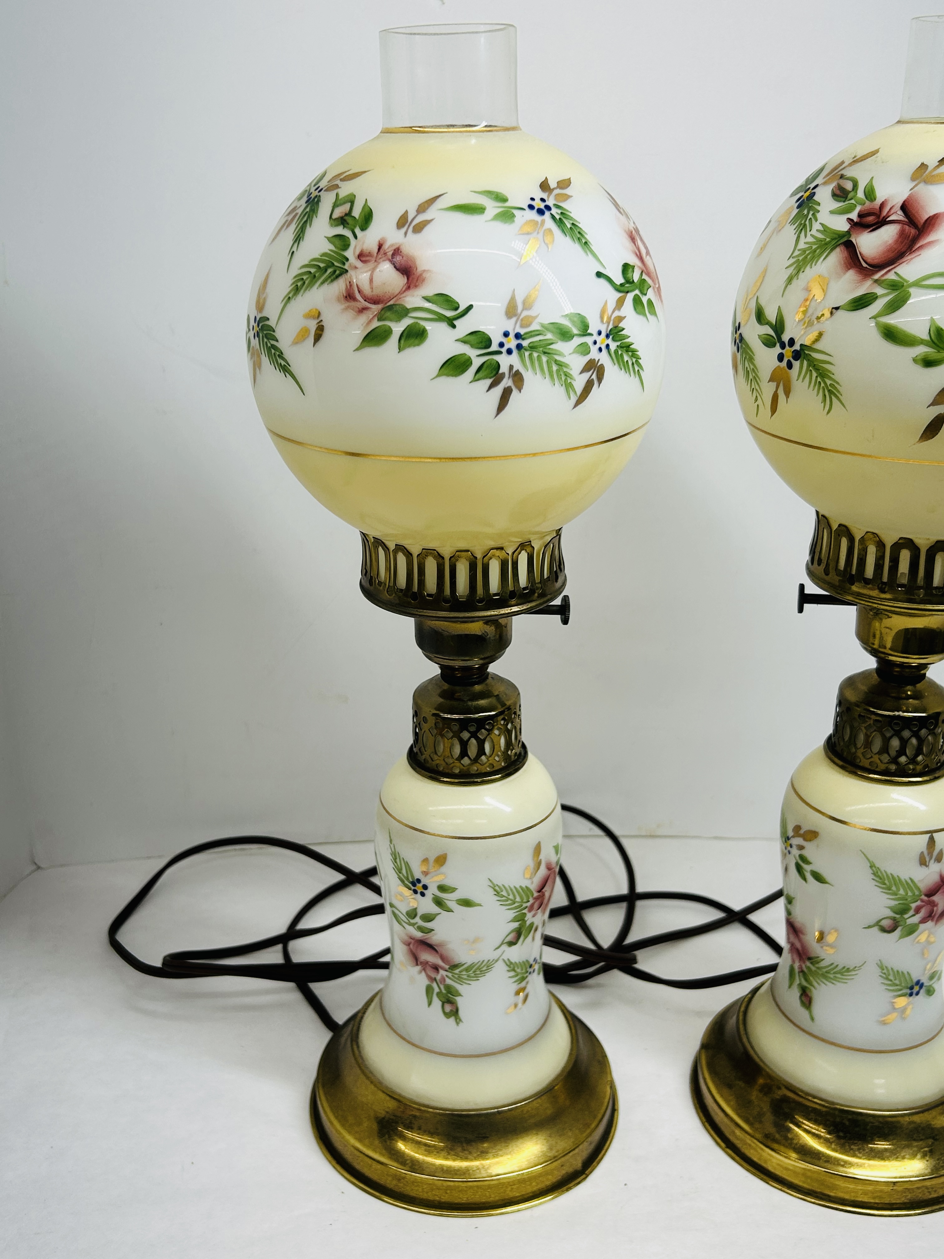 PAIR GWTW STYLE GLASS LAMPS, MID-CENTURY