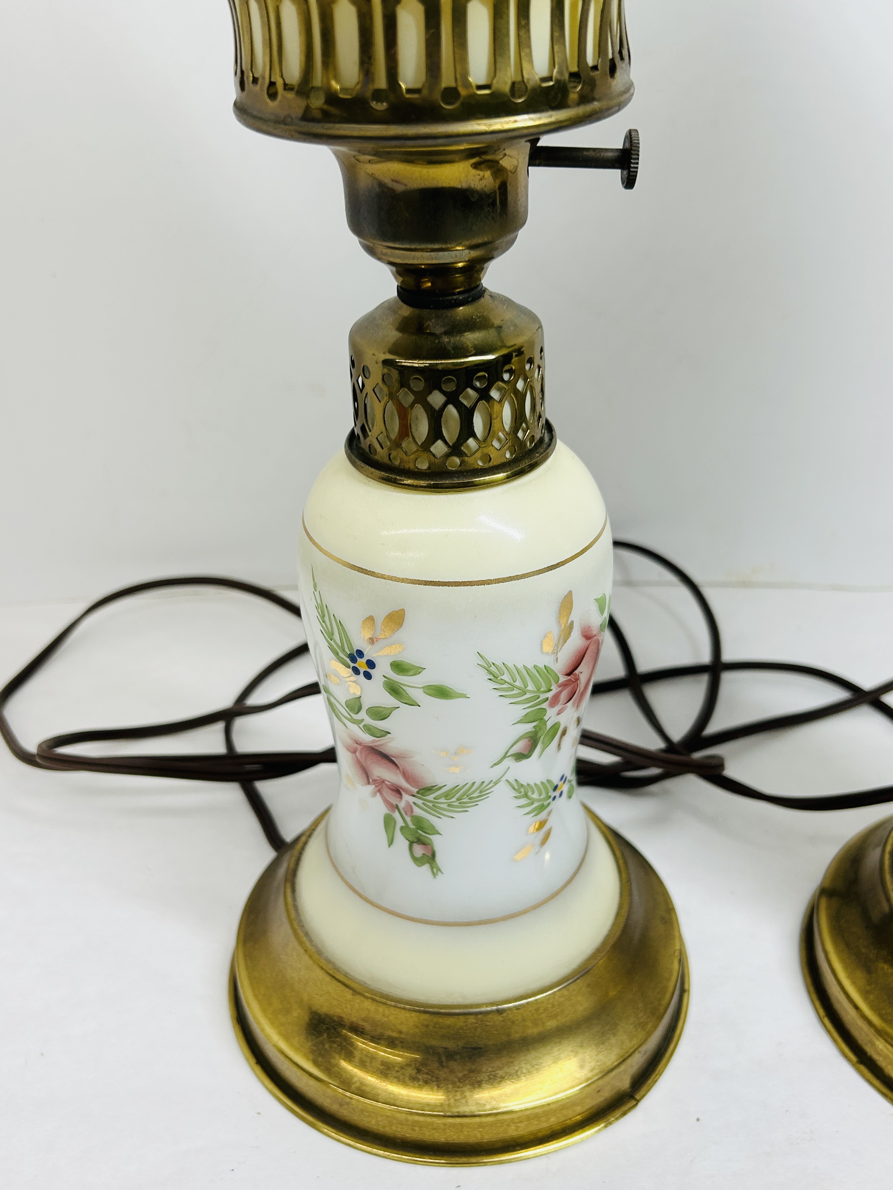 PAIR GWTW STYLE GLASS LAMPS, MID-CENTURY