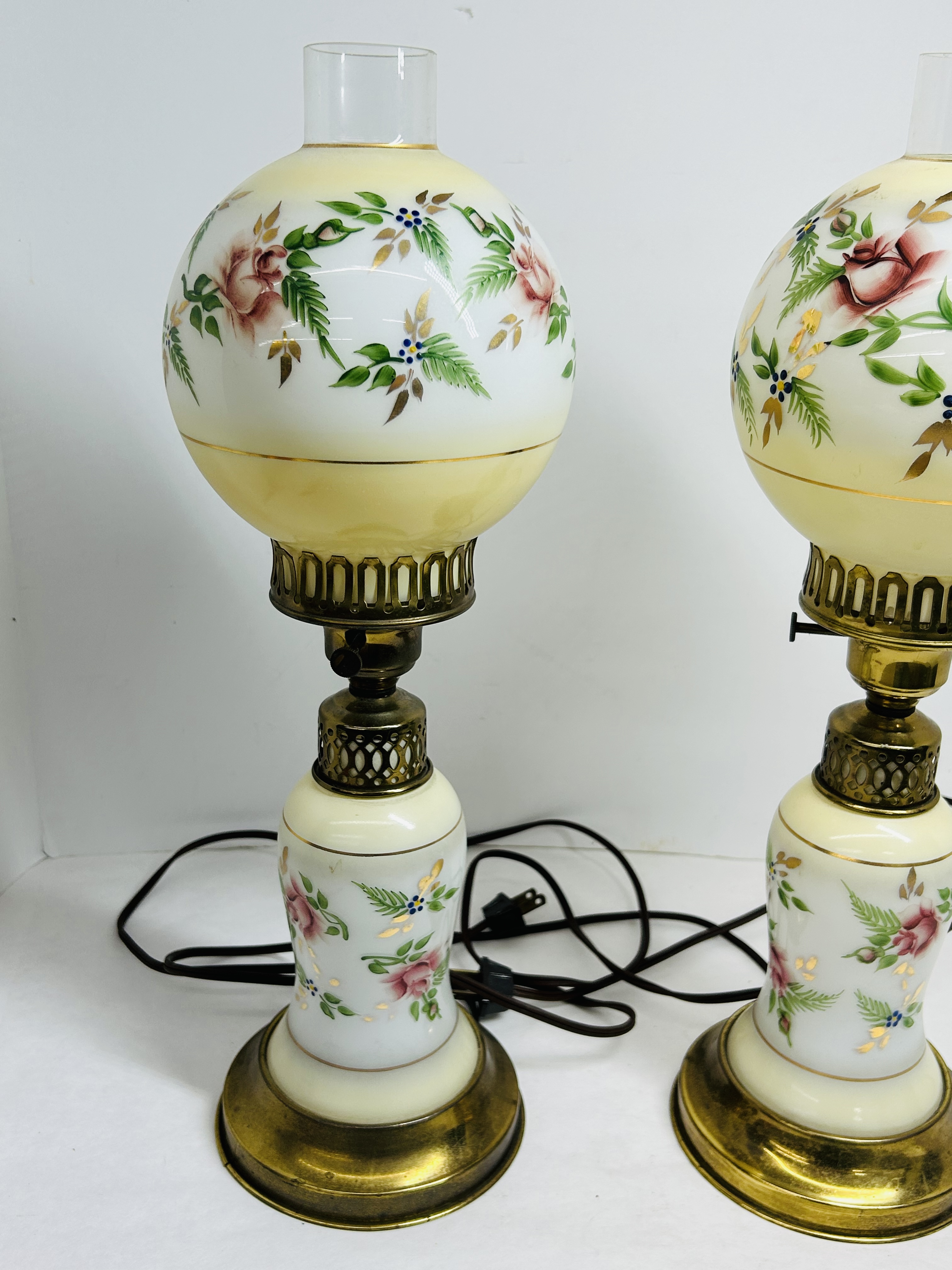 PAIR GWTW STYLE GLASS LAMPS, MID-CENTURY