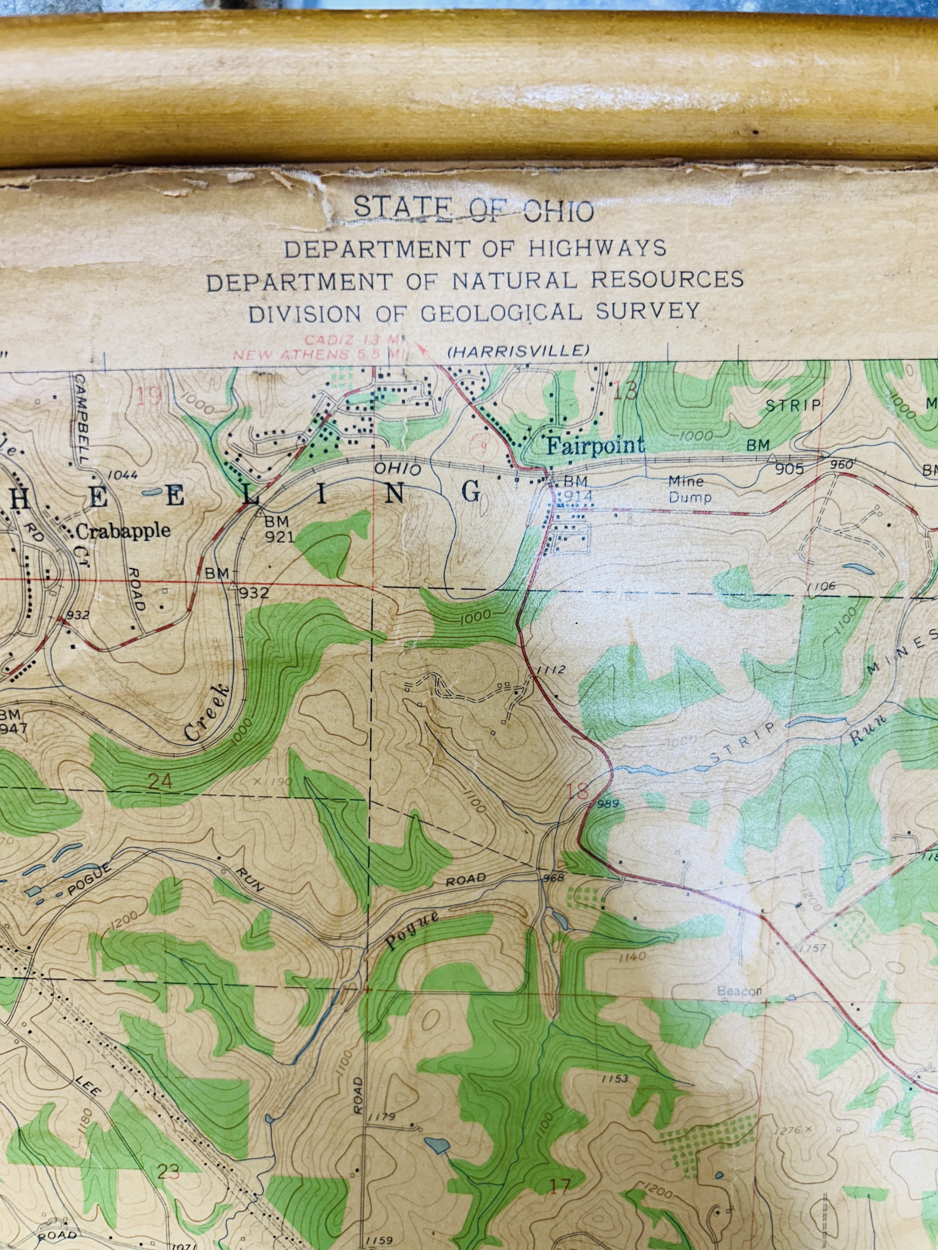 USGS OHIO ST. CLAIRSVILLE PAPER MAP, 1960