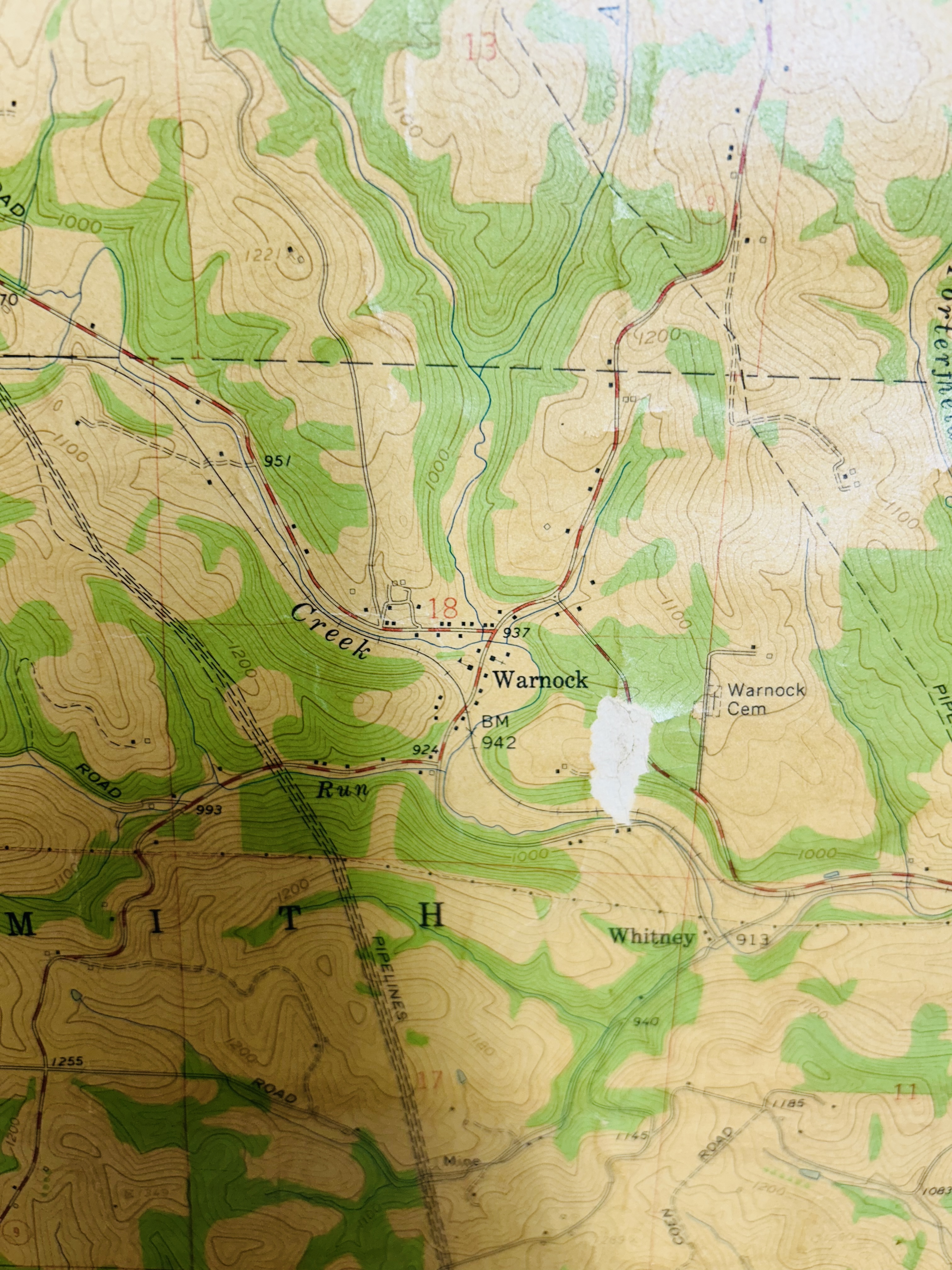 USGS OHIO ST. CLAIRSVILLE PAPER MAP, 1960