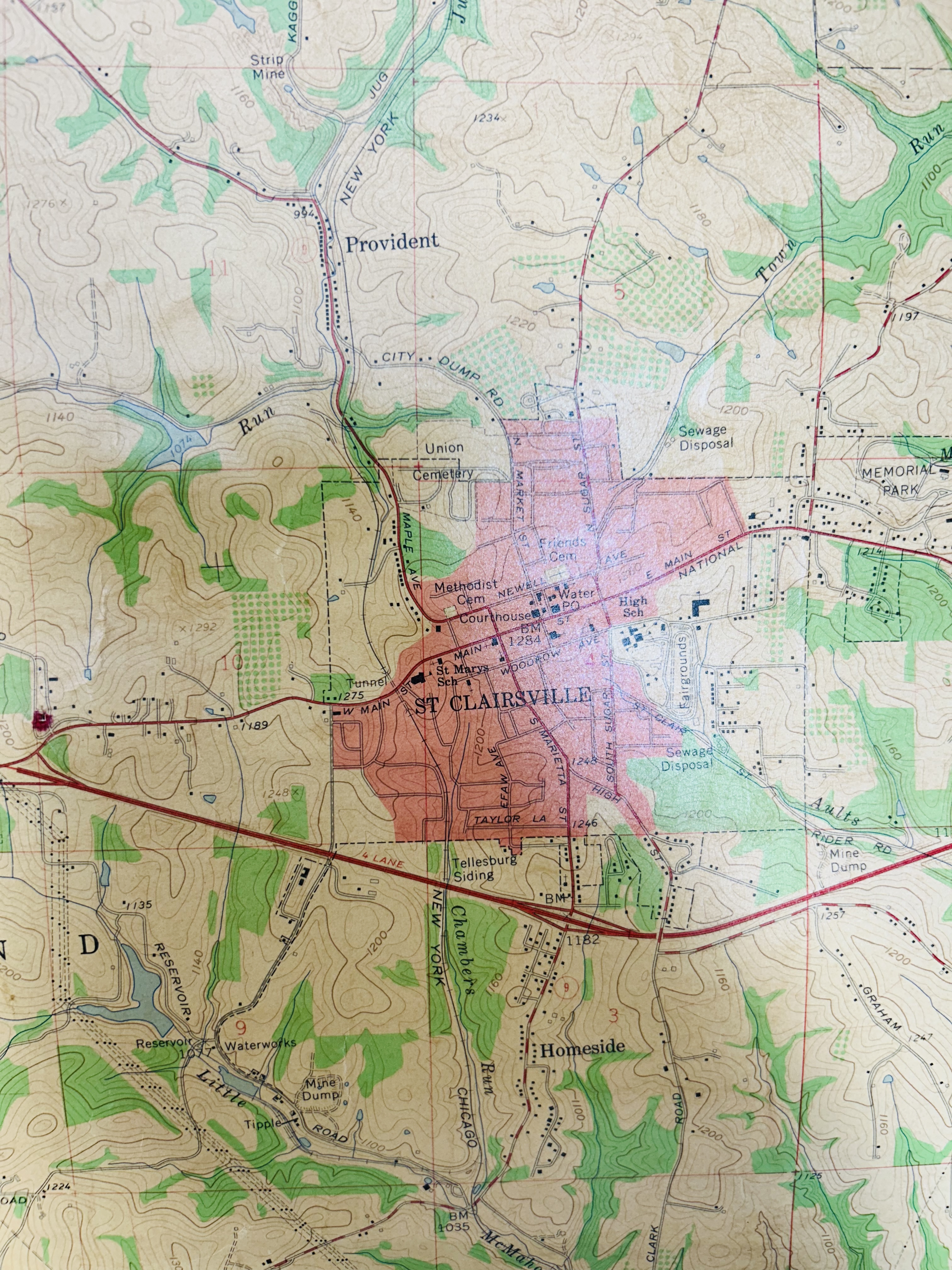 USGS OHIO ST. CLAIRSVILLE PAPER MAP, 1960