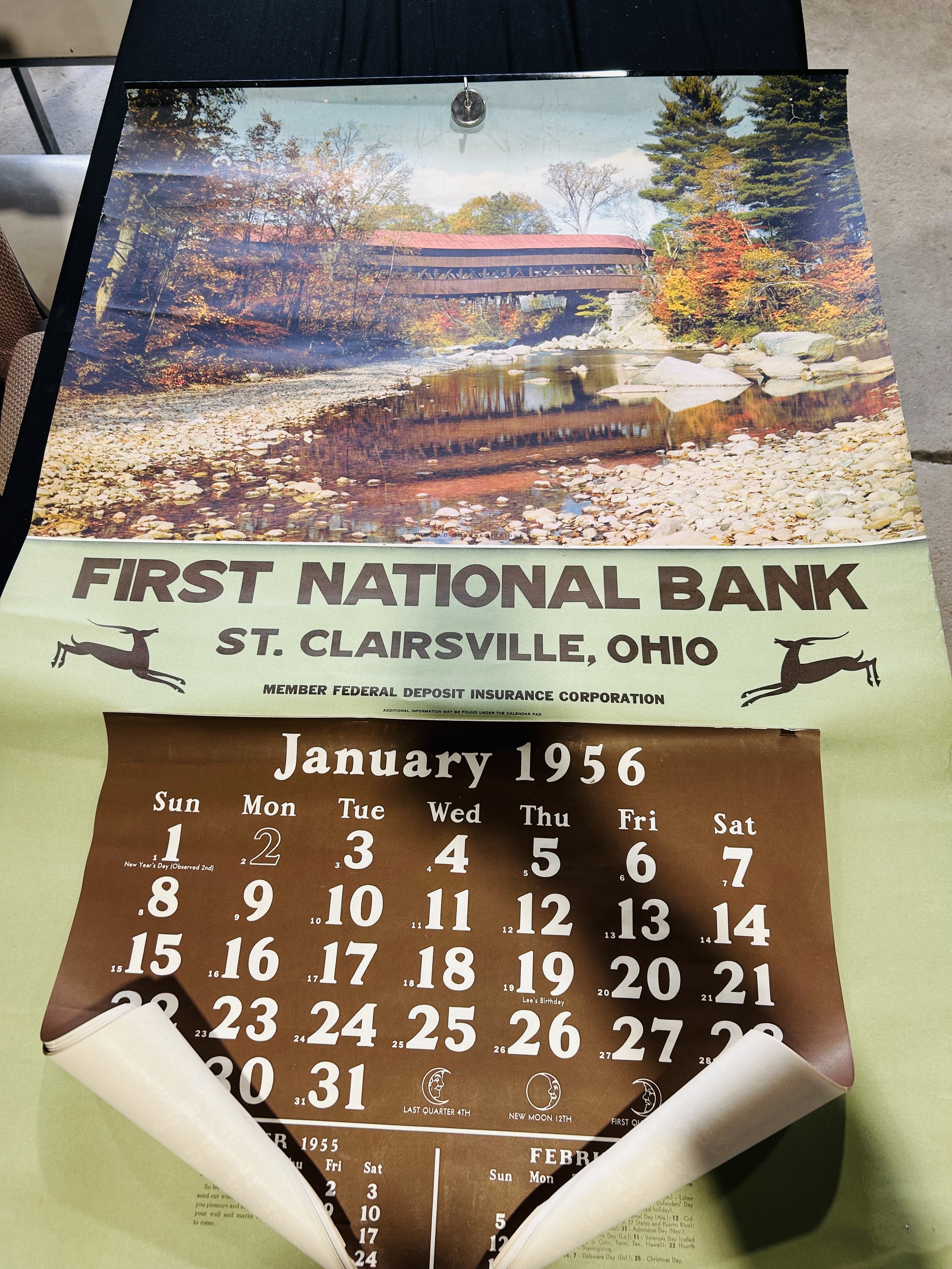 FIRST NATIONAL BANK PAPER CALENDAR, 1956