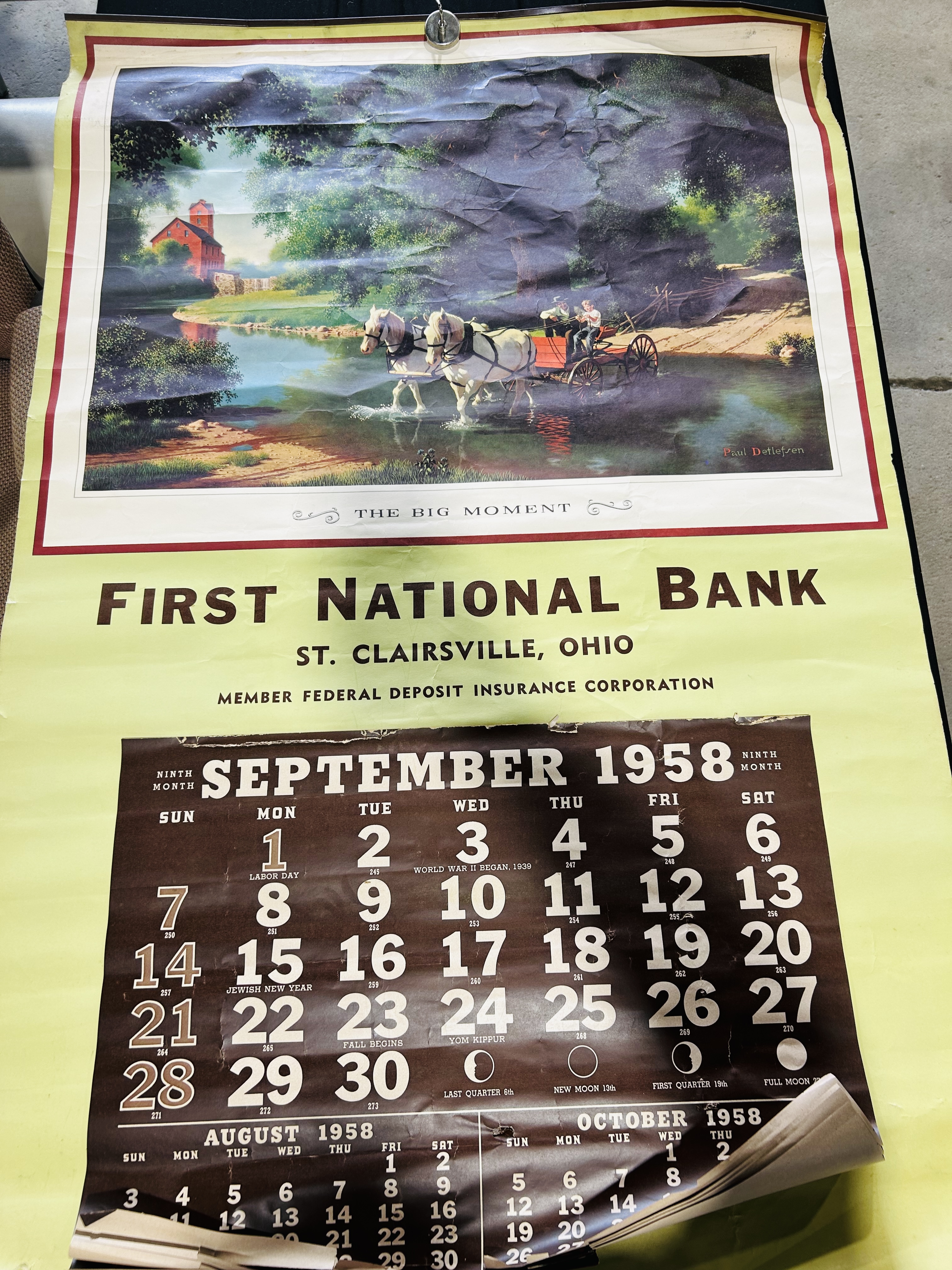 PAUL DETLEFSEN ADVERTISING WALL CALENDAR 1958