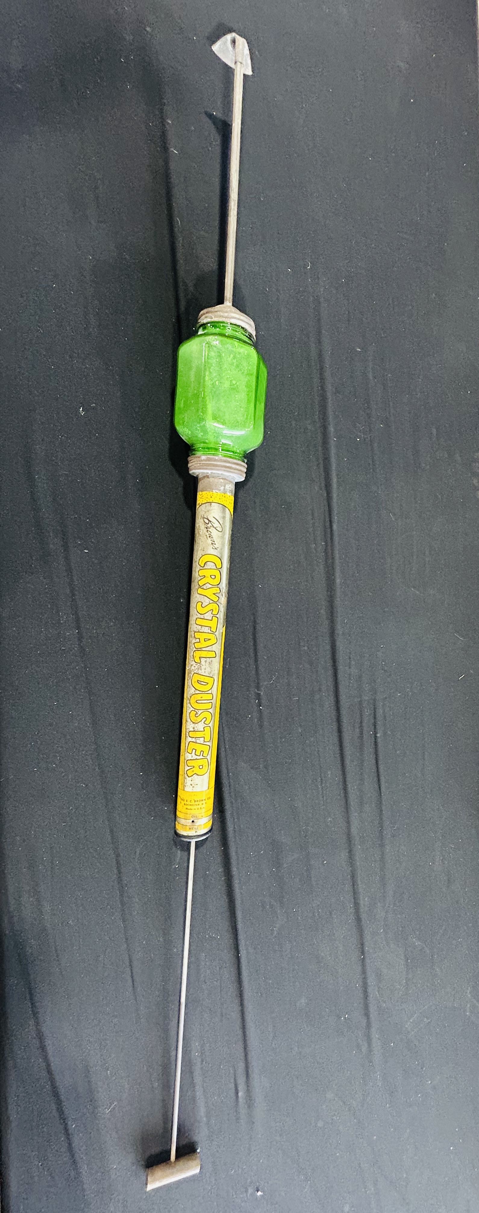 BROWN'S CRYSTAL DUSTER, GLASS AND METAL, MID-20TH CENTURY