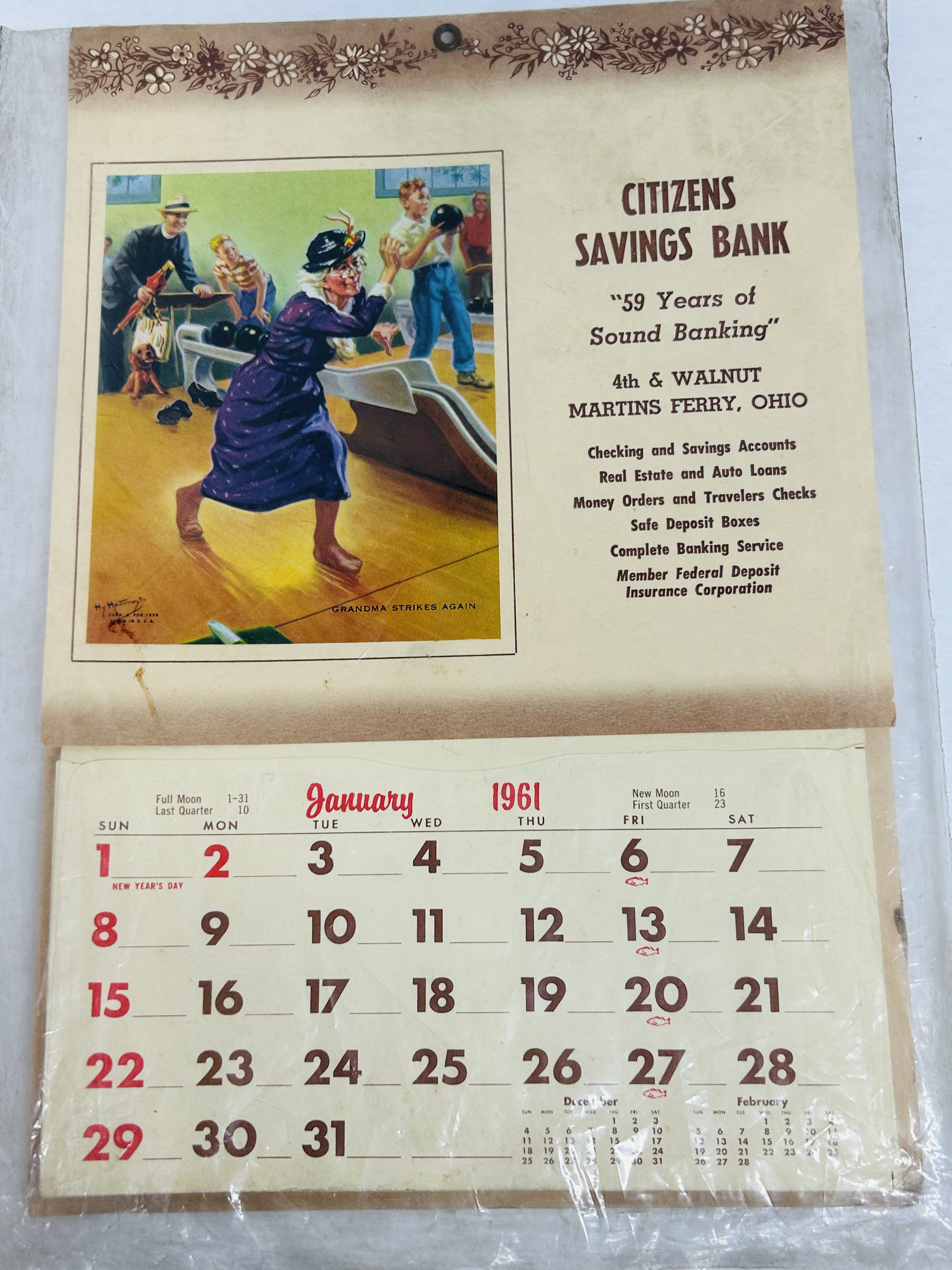 CITIZENS BANK CALENDAR AND TAXIDERMY, 1961