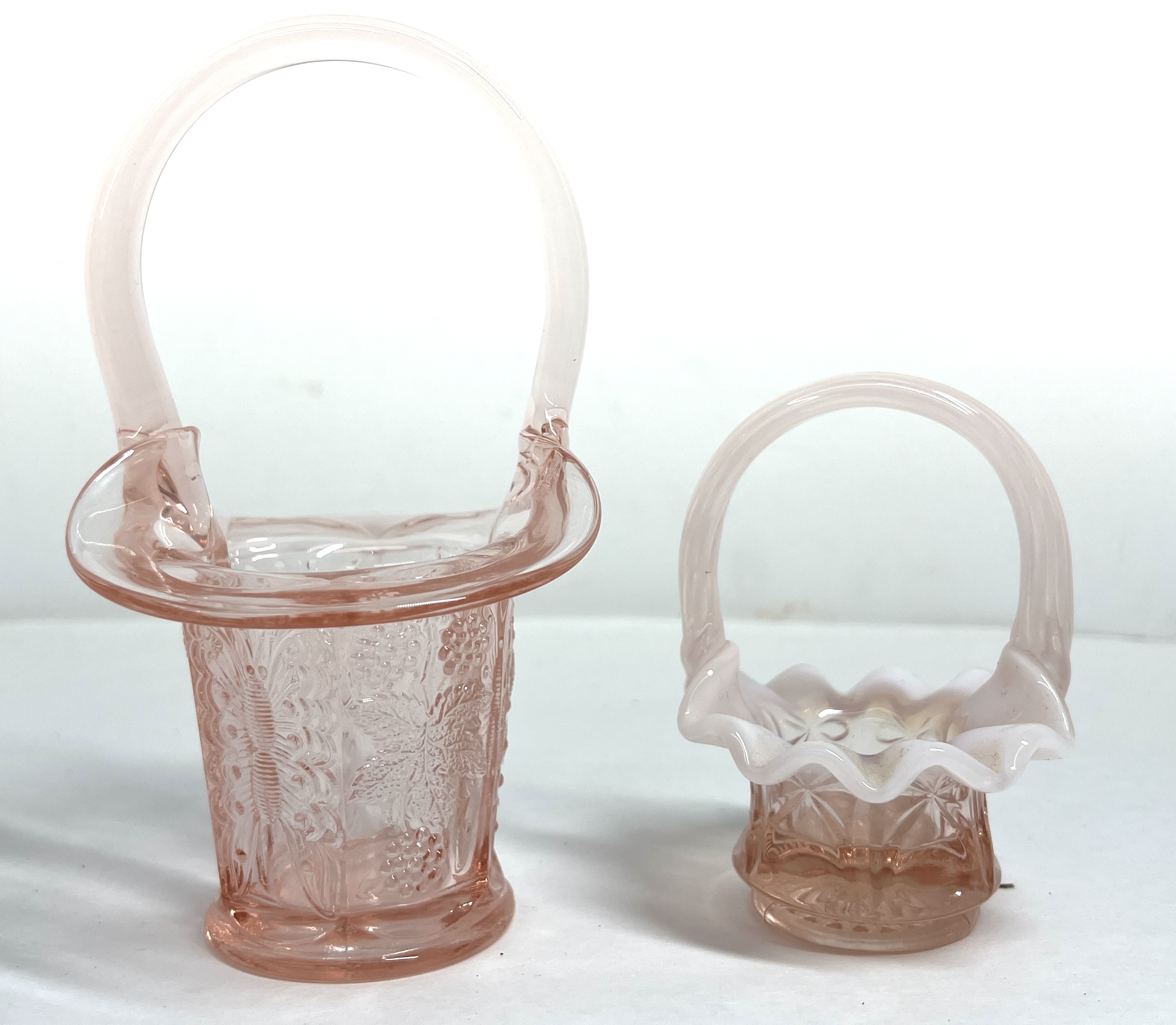 FENTON STYLE PINK GLASS BASKETS MID-CENTURY