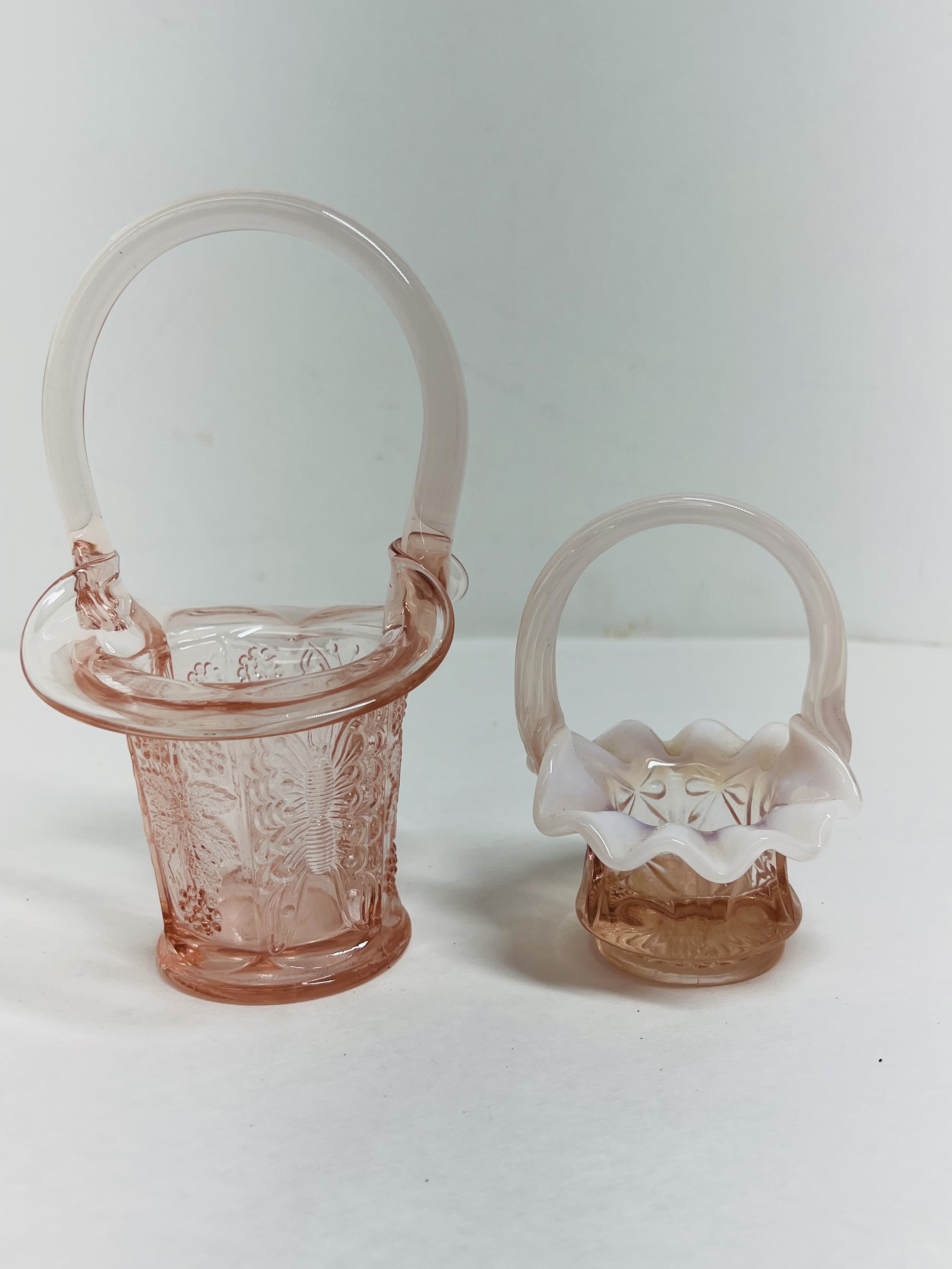 FENTON STYLE PINK GLASS BASKETS MID-CENTURY