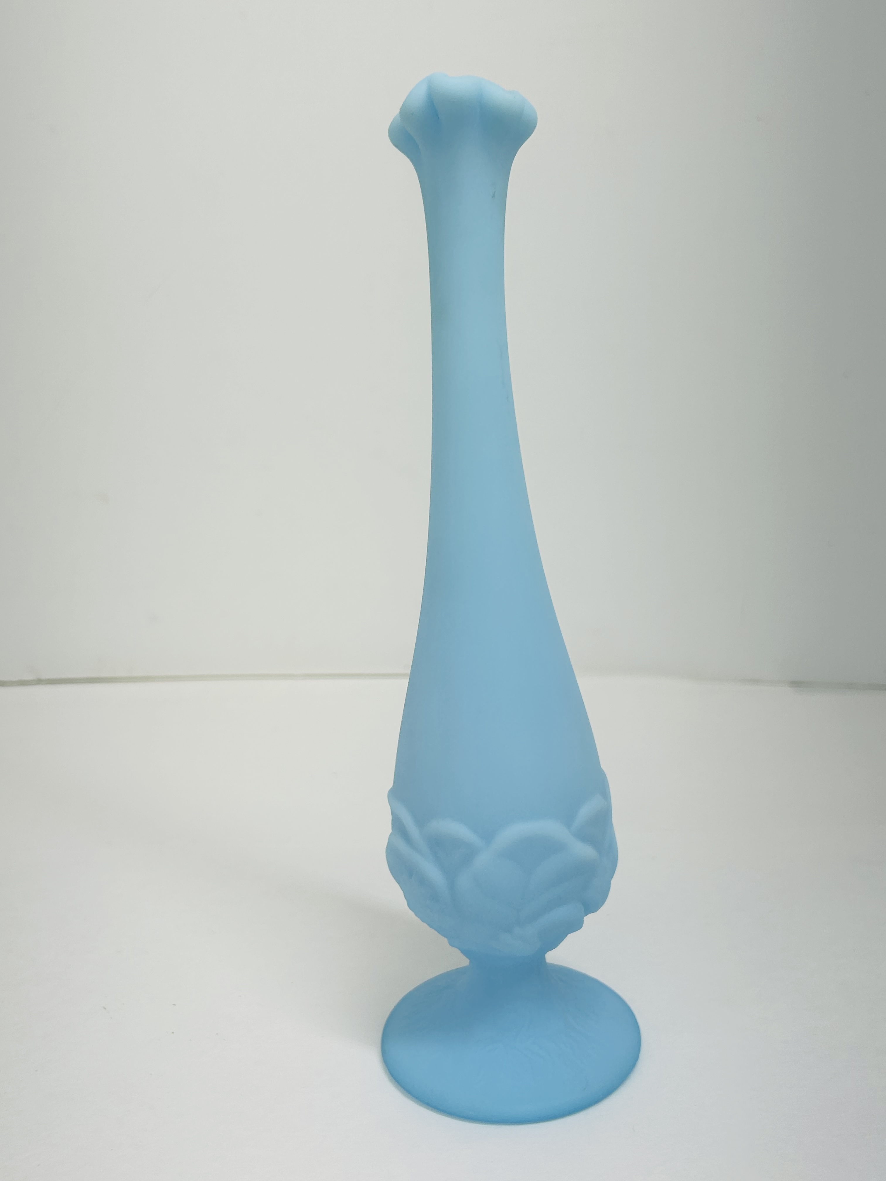 FENTON BLUE SATIN CABBAGE LEAF VASE, CIRCA 1970S