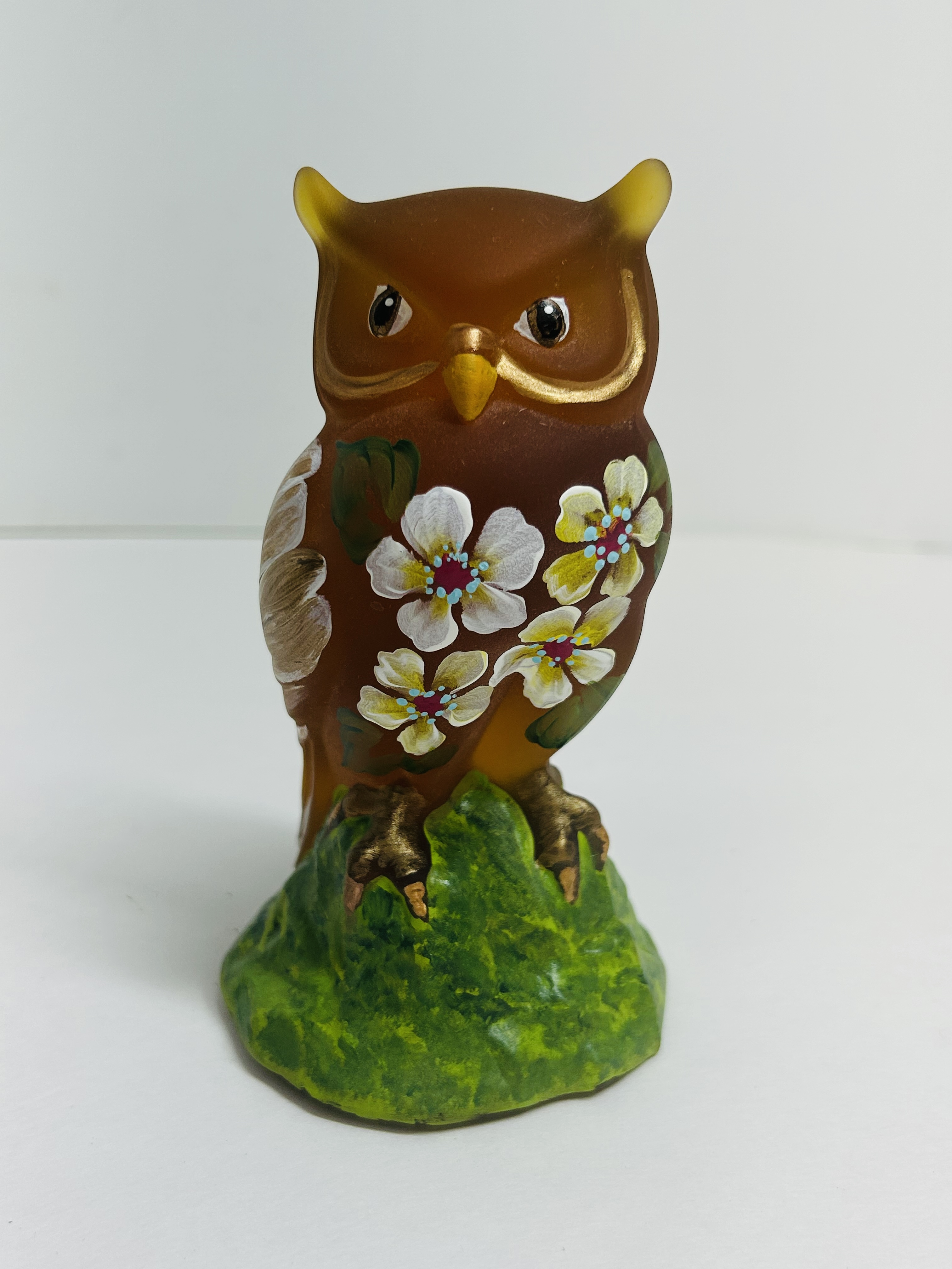 FENTON PAINTED SATIN GLASS OWL, 2026
