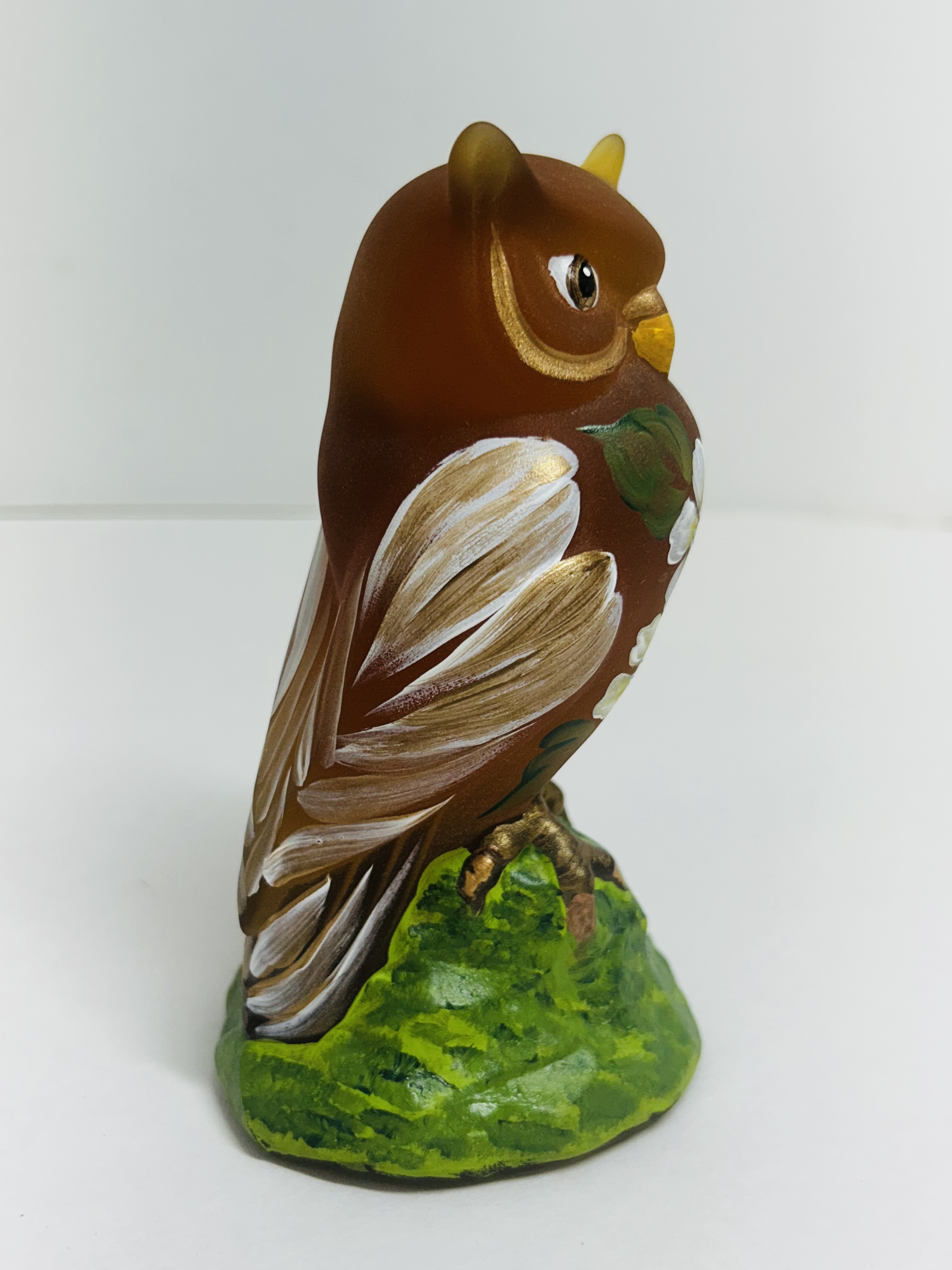 FENTON PAINTED SATIN GLASS OWL, 2026