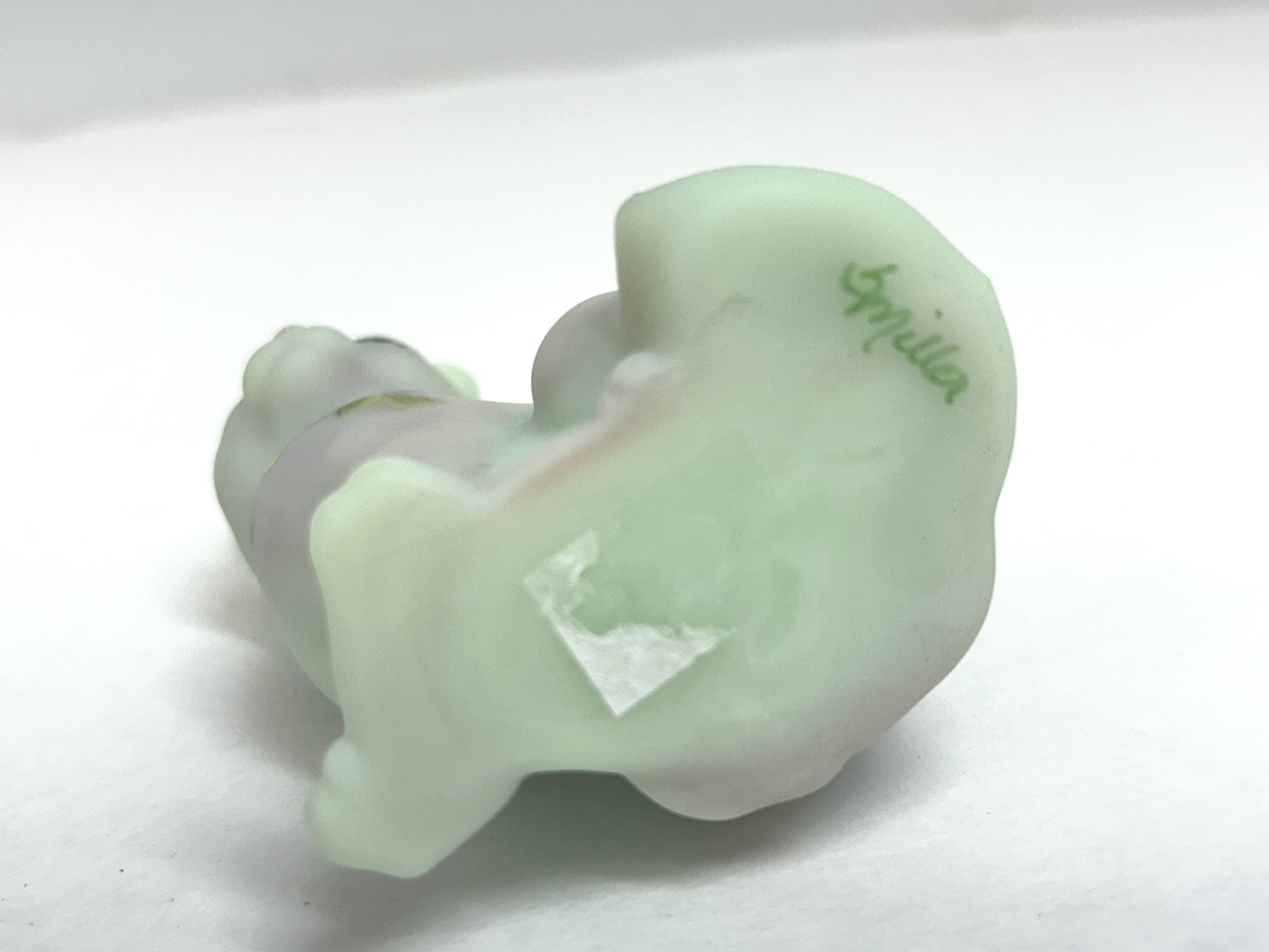 FENTON PAINTED SATIN GLASS CAT, 1980S