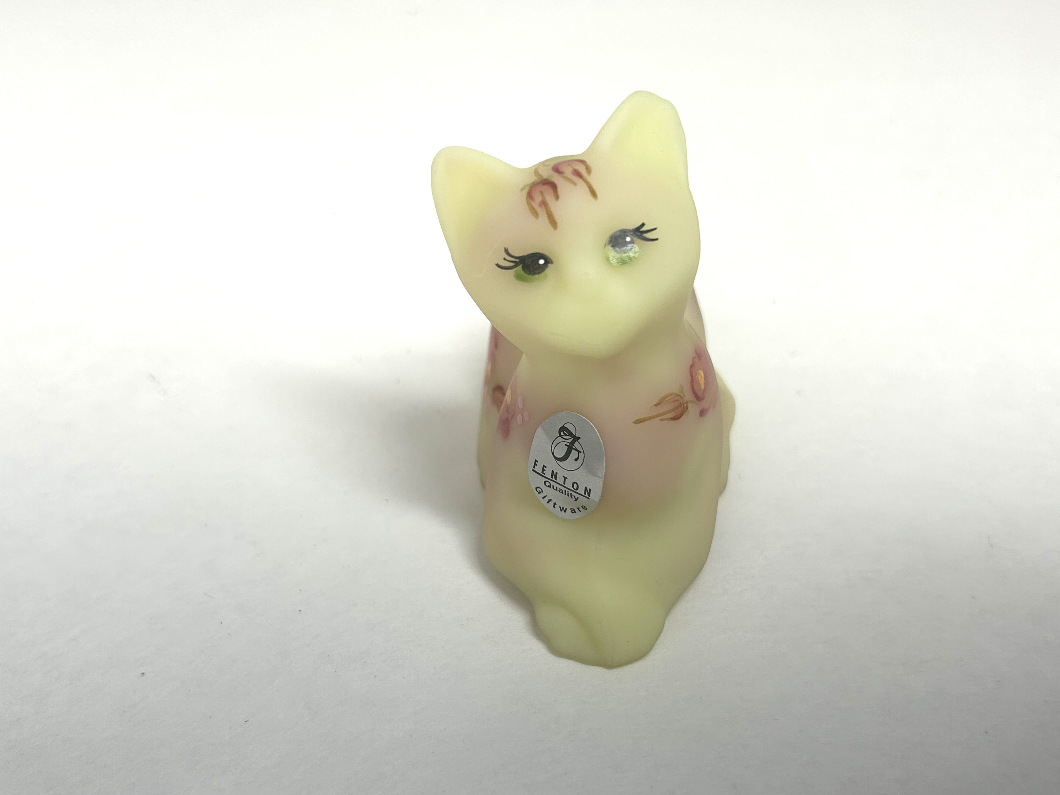 FENTON HAND-PAINTED BURMESE GLASS CAT