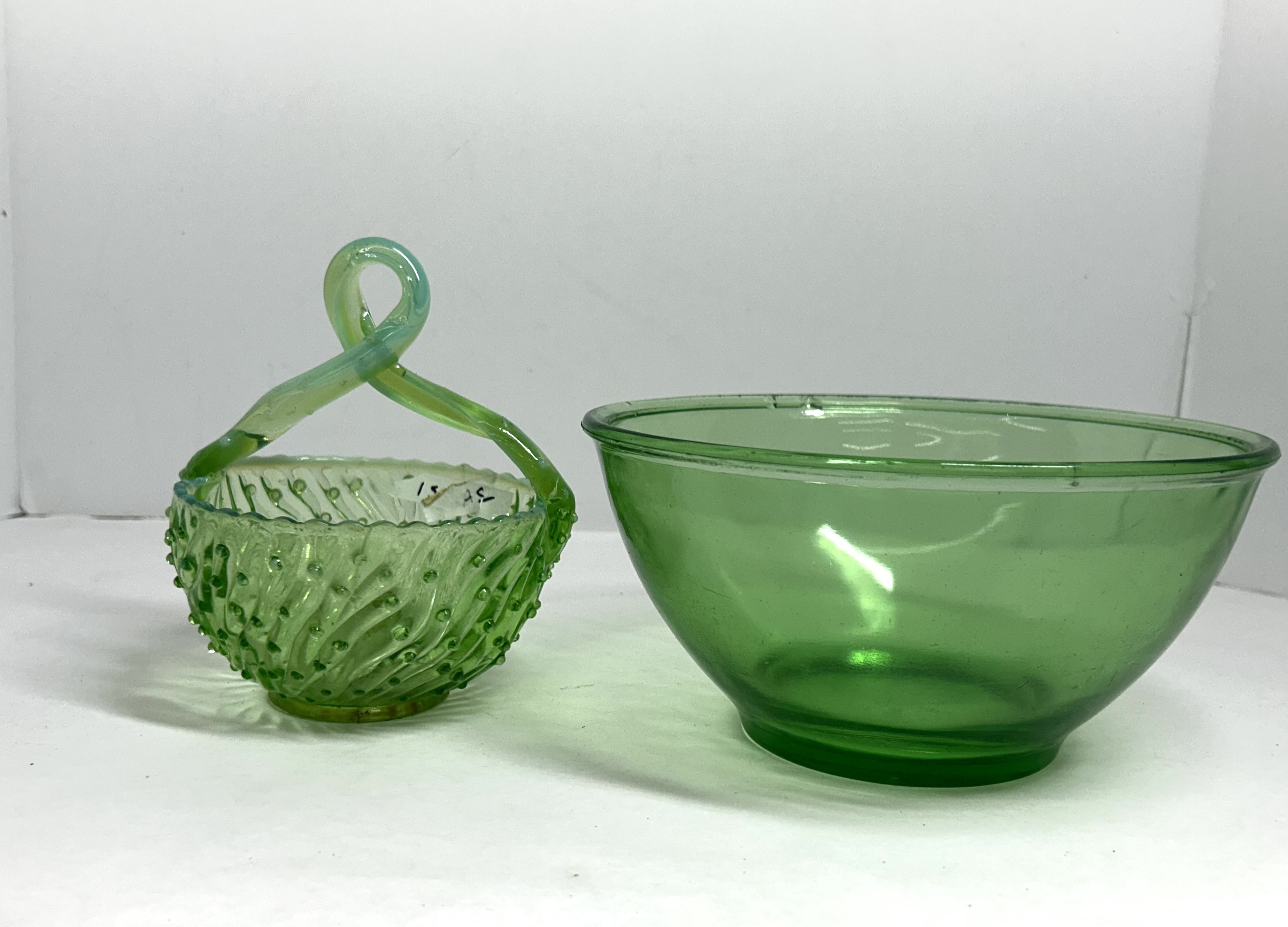 TWO PIECES GREEN URANIUM GLASS