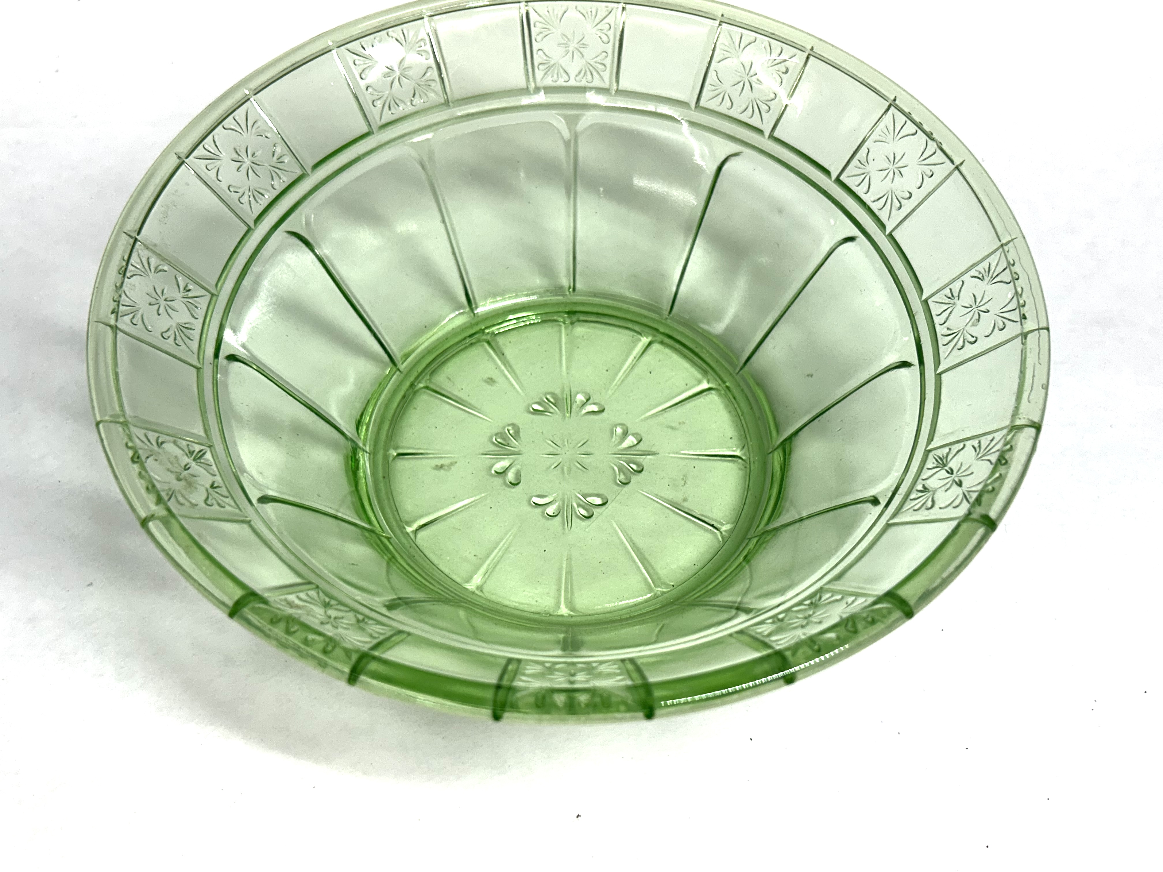 GREEN DORIC PATTERN URANIUM GLASS BOWL